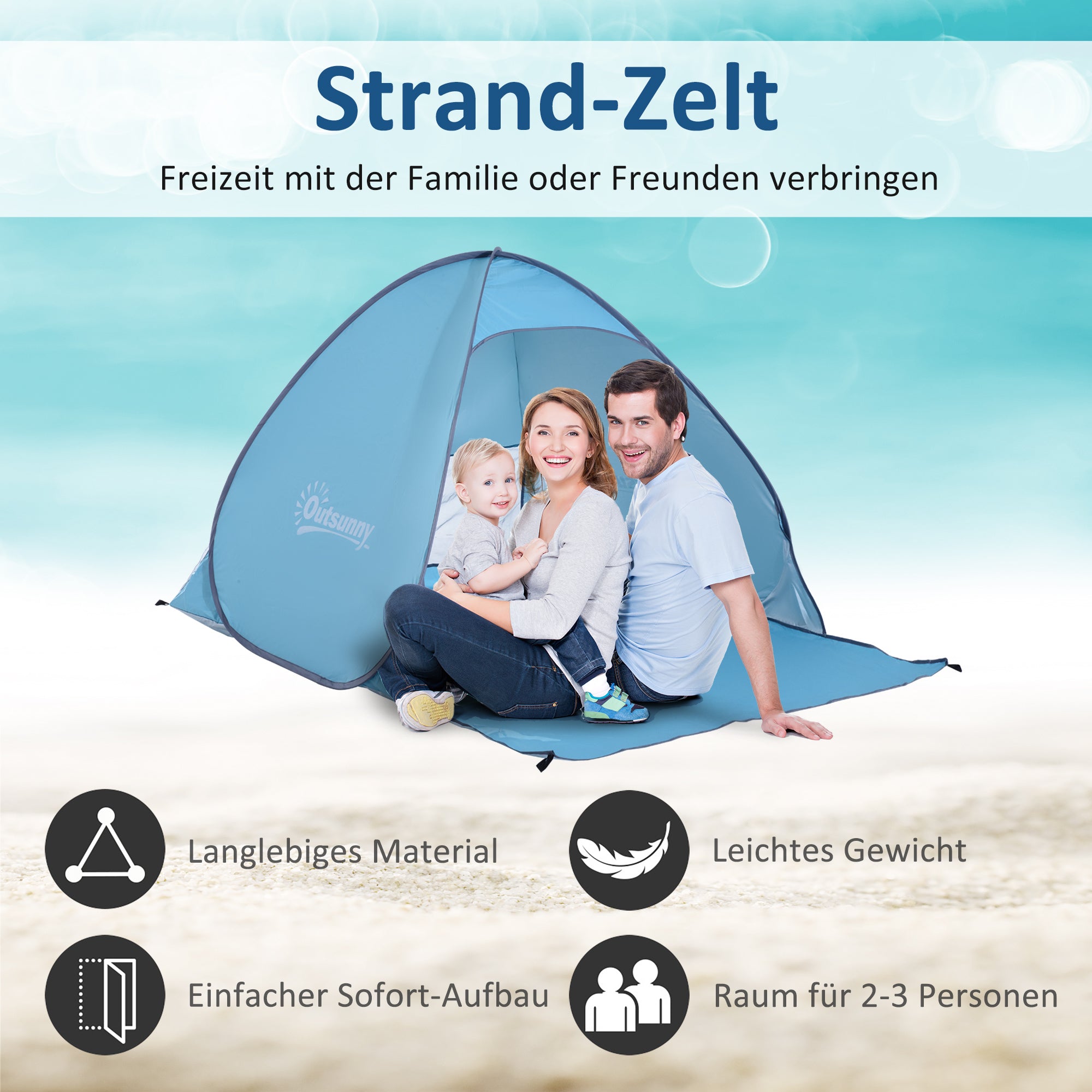 Beach Shelter Pop Up Automatic Beach Tent with Window UV Protection Portable Popup Tent, Beach Tent Windbreak Sunshade for 2-3 people Compact Size