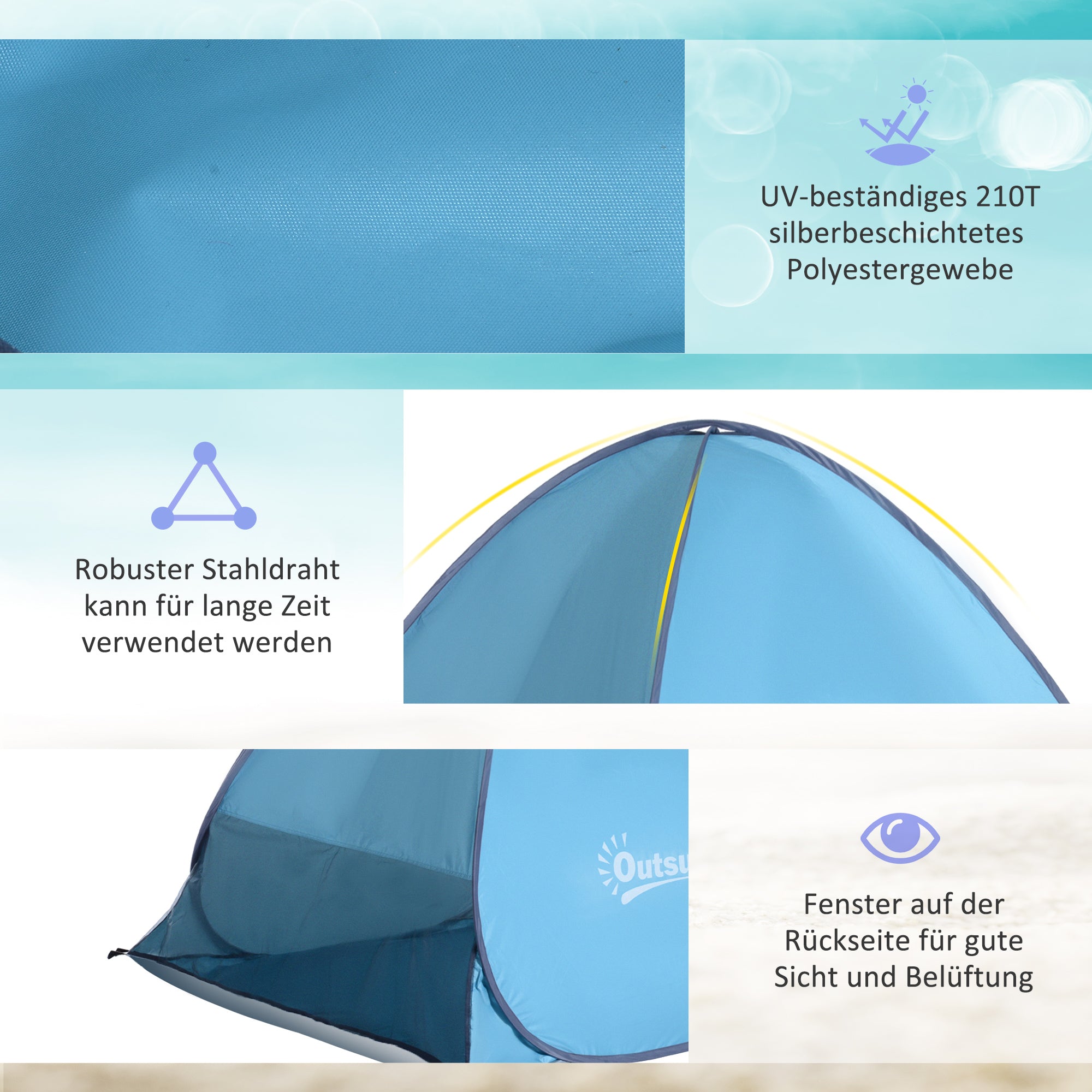 Beach Shelter Pop Up Automatic Beach Tent with Window UV Protection Portable Popup Tent, Beach Tent Windbreak Sunshade for 2-3 people Compact Size