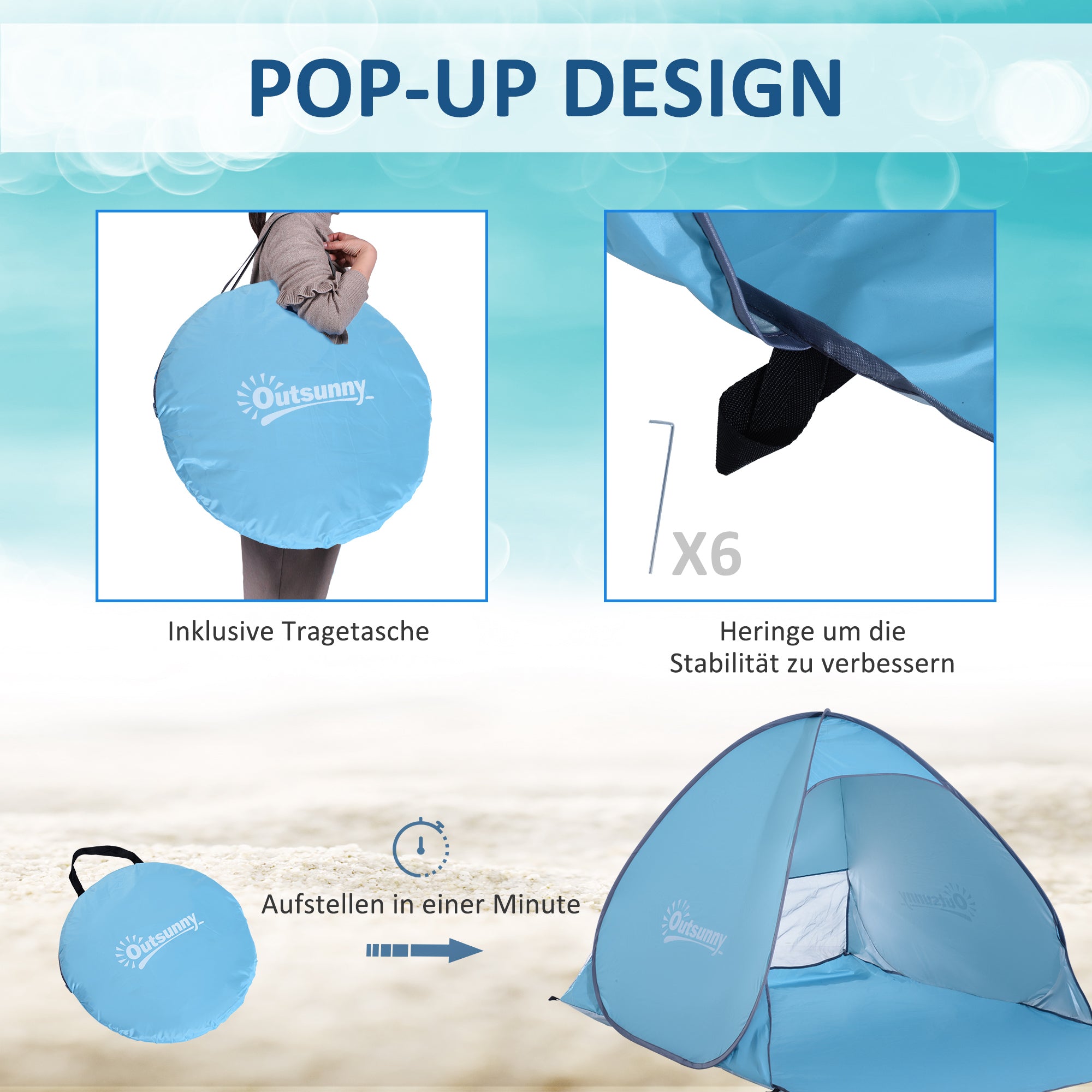 Beach Shelter Pop Up Automatic Beach Tent with Window UV Protection Portable Popup Tent, Beach Tent Windbreak Sunshade for 2-3 people Compact Size