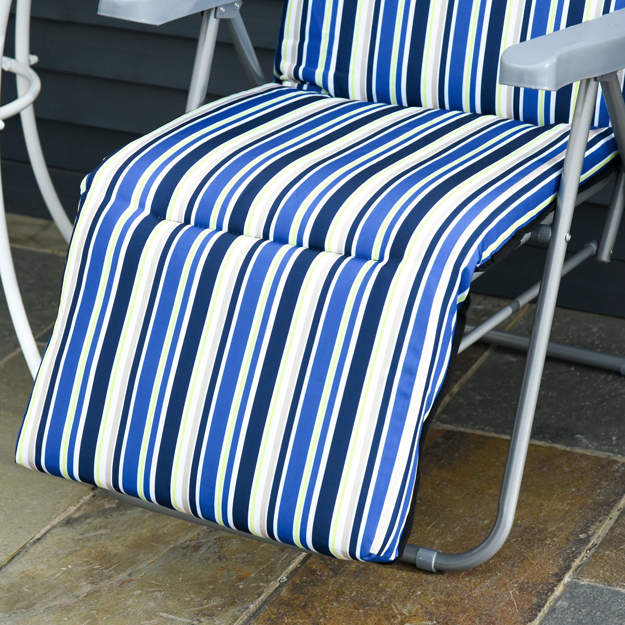 2-Piece Sun Lounger Set with Cushion Foldable Sunbed 5-Position Adjustable Backrest Garden Lounger Garden Furniture Set Steel Polyester Blue 60 x 75 x 65-102 cm