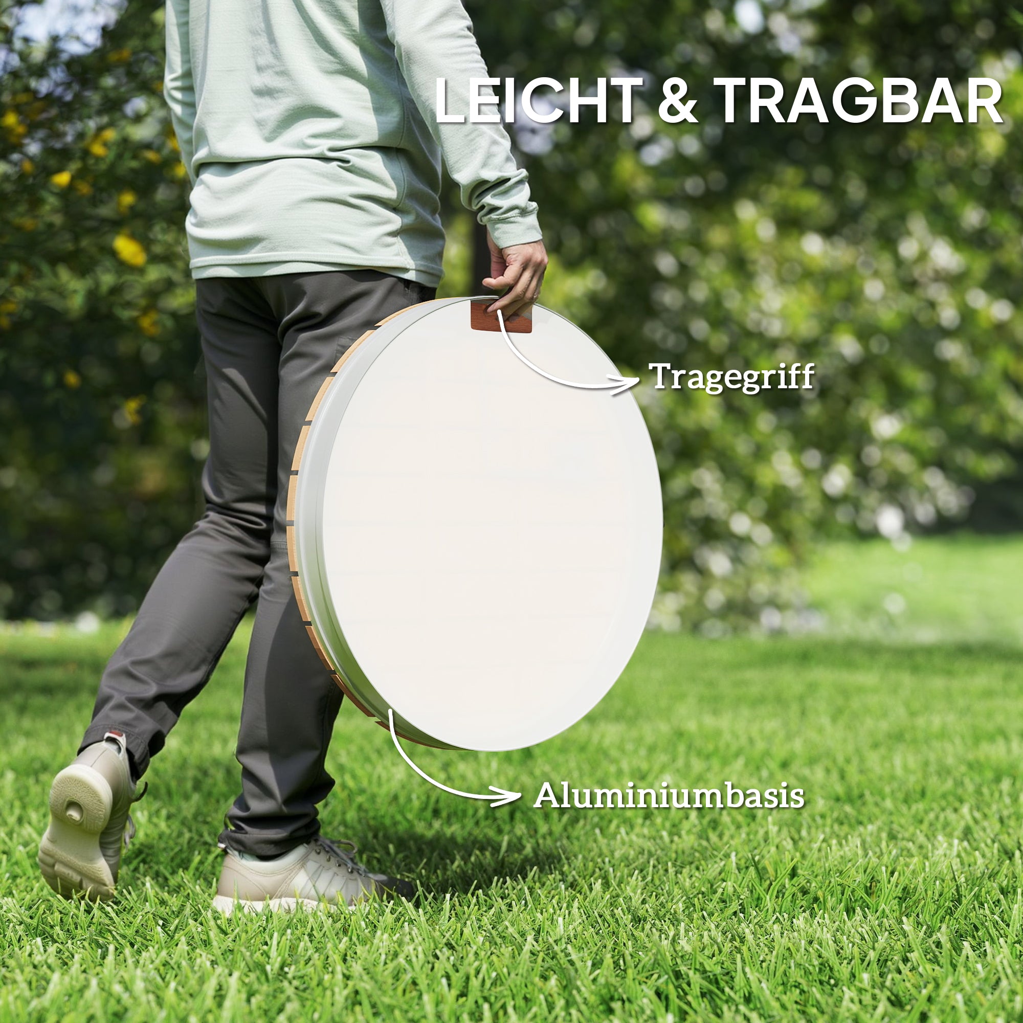 Ground Shower Garden Shower with Adjustable Foot Wheel Aluminum Outdoor Shower Up to 4m Fountain Height Ø70.5cm Sauna Shower Wood Look Non-slip Weatherproof Outdoor Camping Shower for Pool Sauna