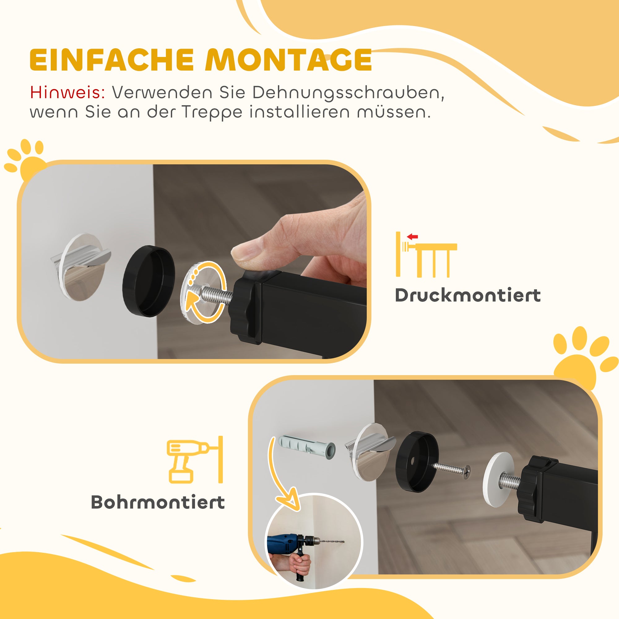 Door Safety Gate Stair Guard with 10/15 cm Extension Door Gate Without Drilling Stair Gate for Widths 76-107 cm One-Hand Opening Steel Black