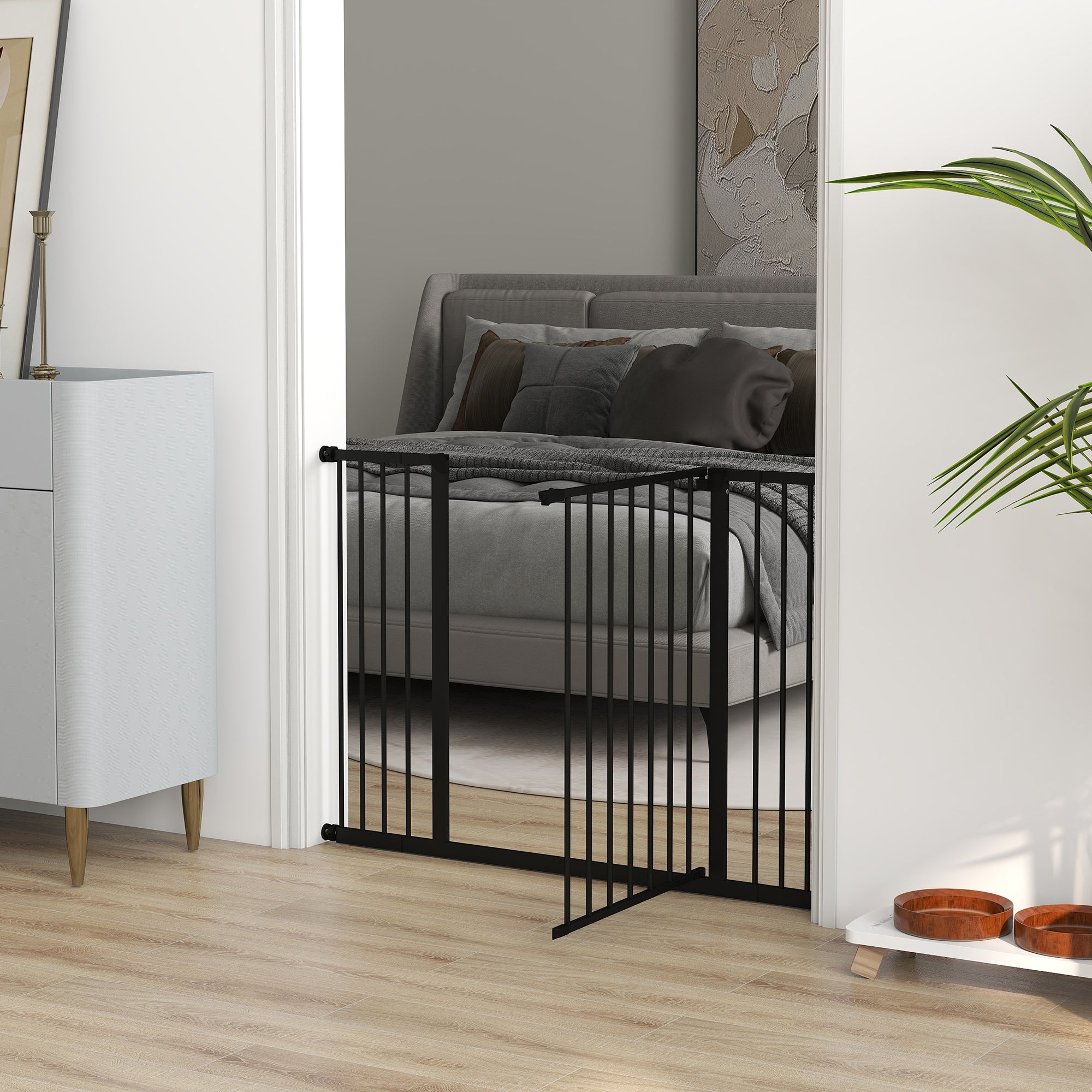 Door Safety Gate Stair Guard with 10/15 cm Extension Door Gate Without Drilling Stair Gate for Widths 76-107 cm One-Hand Opening Steel Black