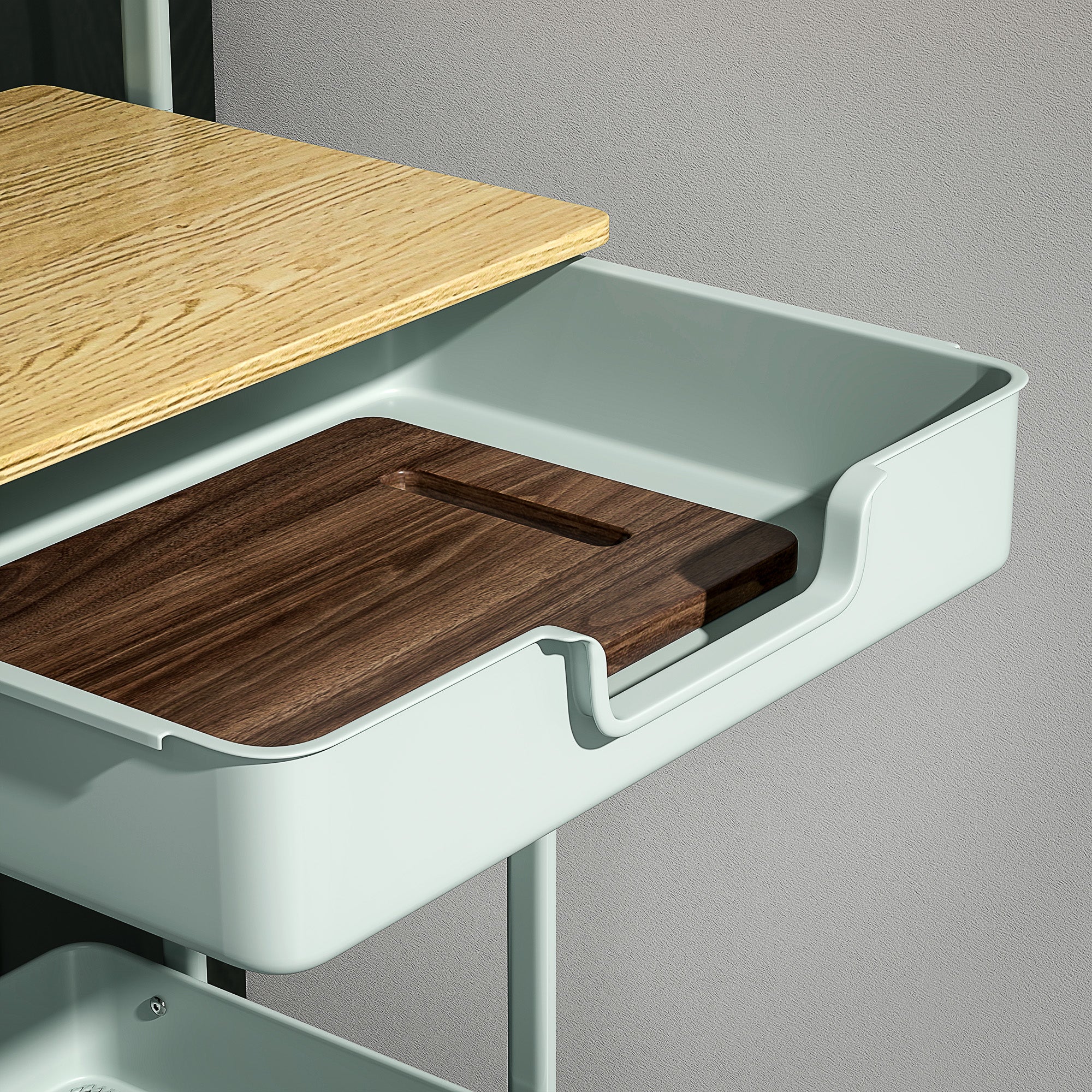 2-Tier Rolling Utility Cart with 1 Drawer and 1 Basket Organizer Cart for Bedroom Living Room Office Light Green