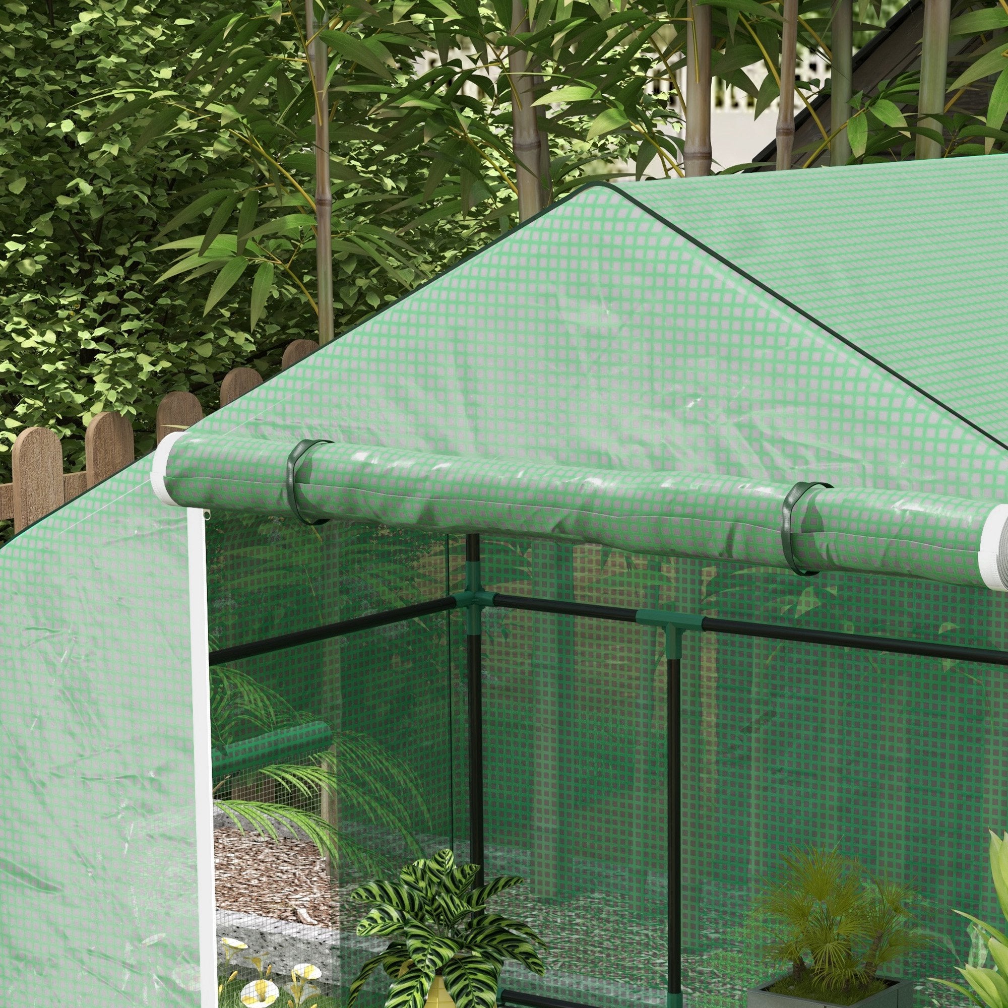 Outdoor Greenhouse Garden Greenhouse with 1 Roll-Up Door 2 Windows and U-Shaped 2-Tier Shelves Greenhouse for Plant Cultivation on Terrace Patio 140x73x190 cm Green