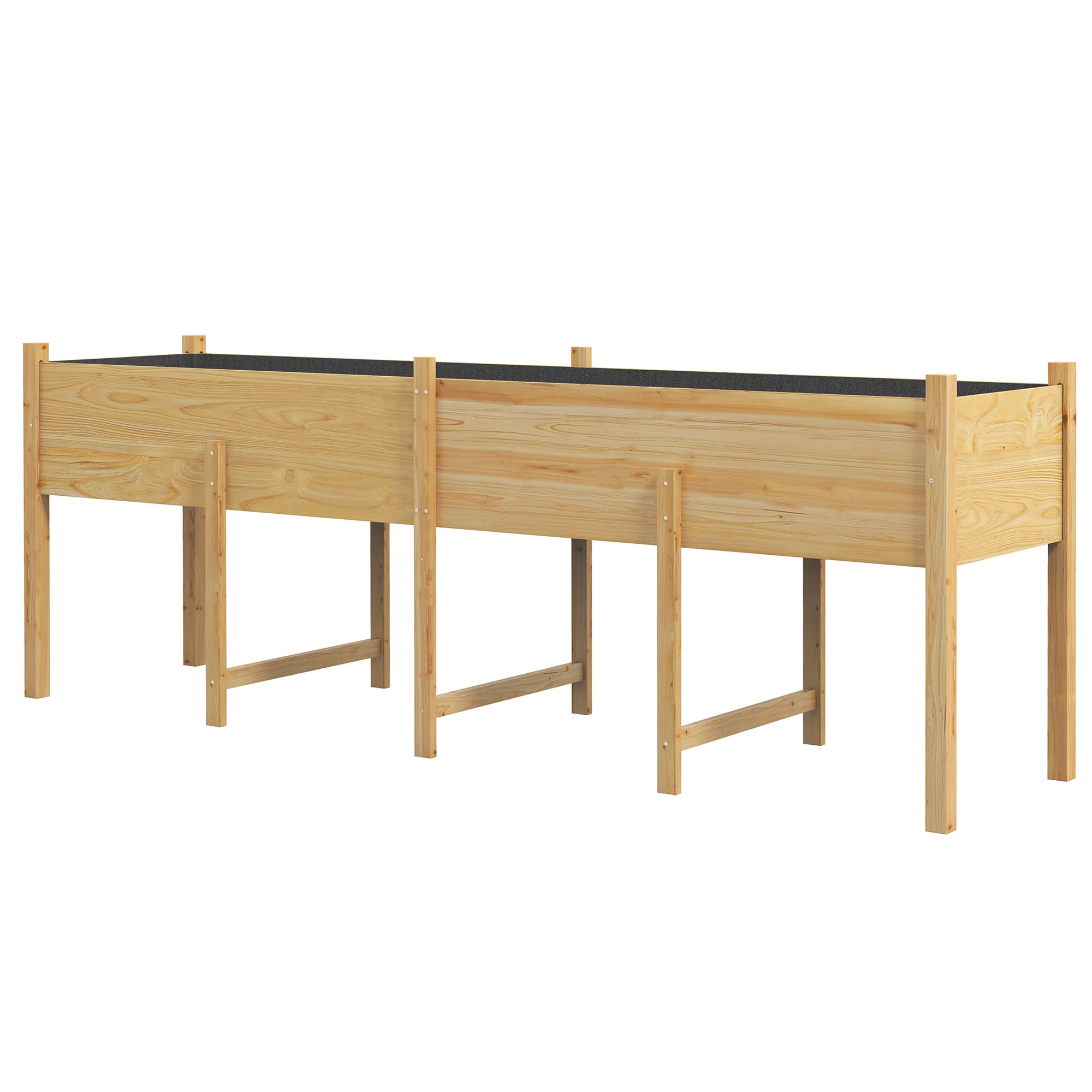 Raised Flower Box on Stand, incl. Irrigation Inserts + Drainage Fleece, Pre-oiled Spruce Wood, Dimensions 225L x 55W x 80H cm