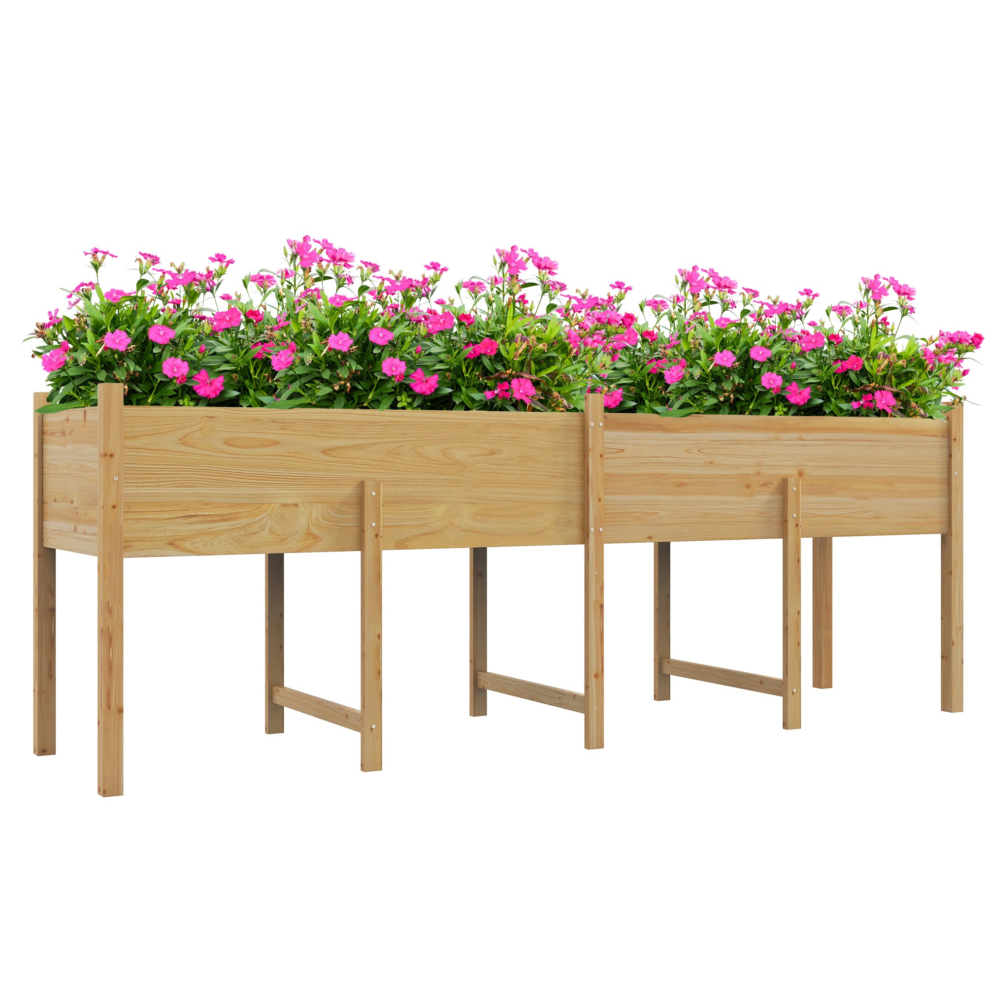 Raised Flower Box on Stand, incl. Irrigation Inserts + Drainage Fleece, Pre-oiled Spruce Wood, Dimensions 225L x 55W x 80H cm