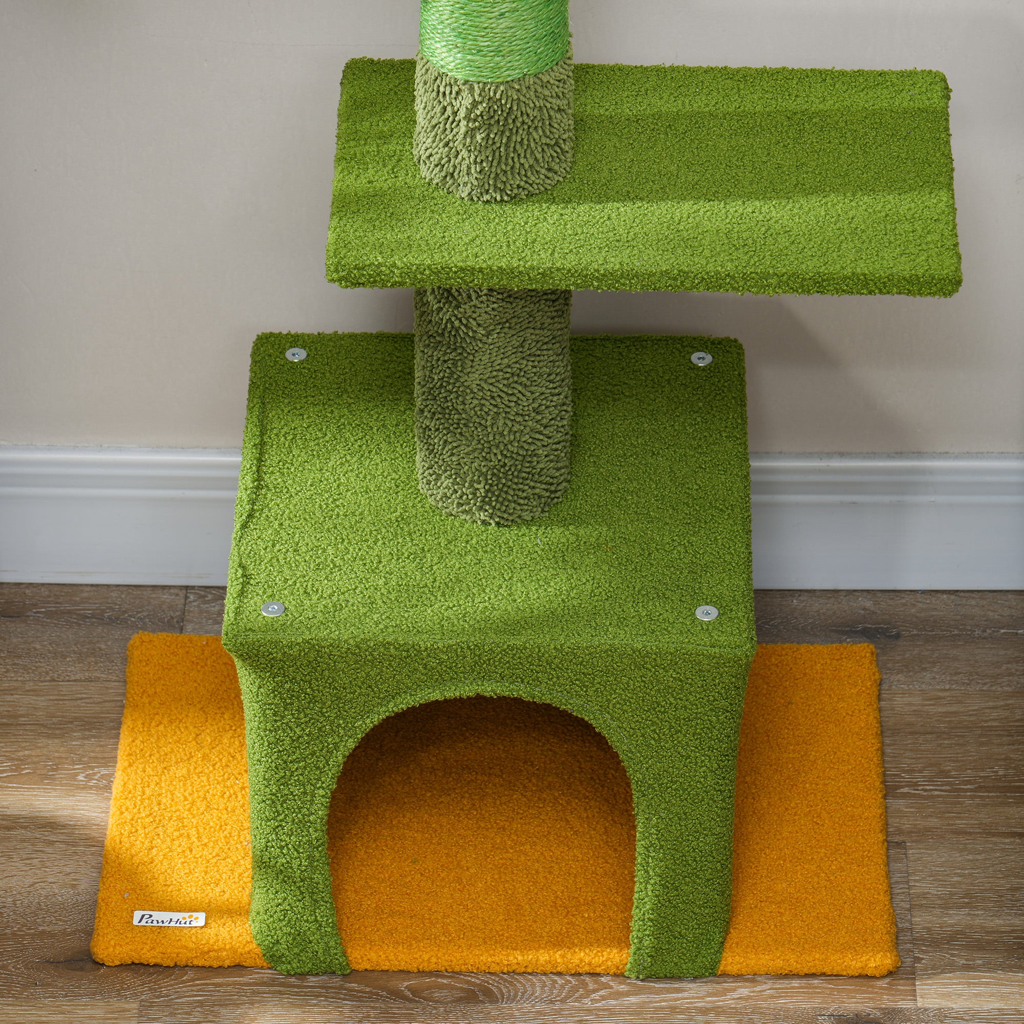 Ceiling High Cat Scratching Post, Cat Tree, 230-275 cm Cat Scratching Post with Cat Cave, Scratching Posts, Play Ball, Cat Furniture with Anti-Tip Device, Green
