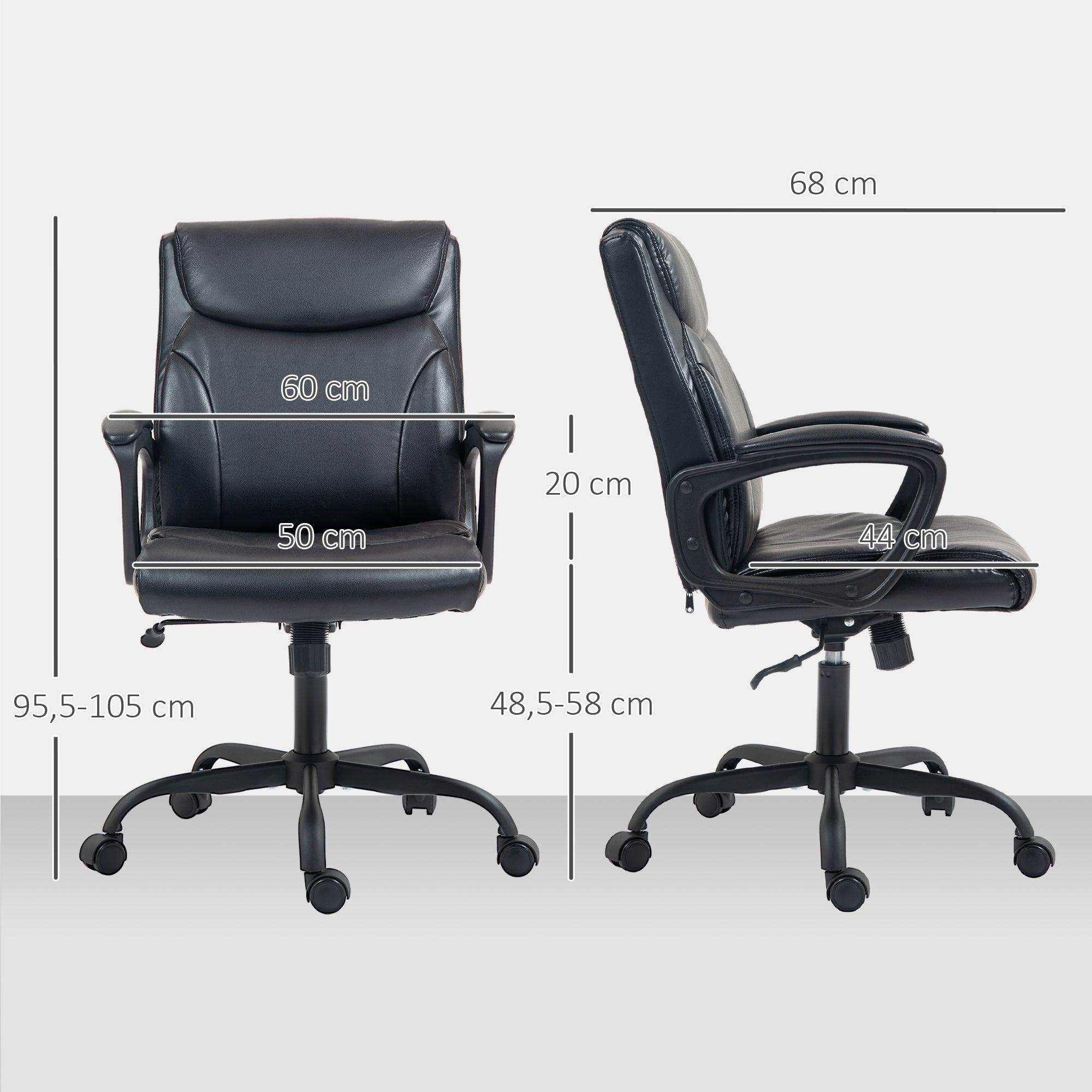 Office Chair Ergonomic Desk Chair with Adjustable Height, Rocking Function, Swivel Casters, 60 x 68 x 95.5-105 cm, Black