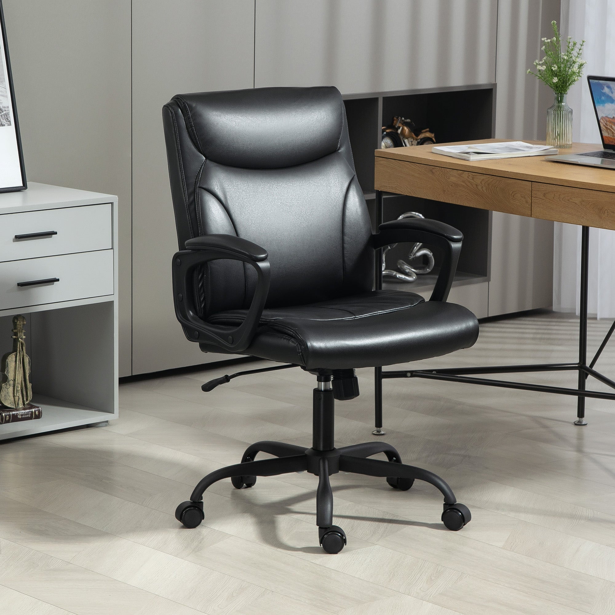 Office Chair Ergonomic Desk Chair with Adjustable Height, Rocking Function, Swivel Casters, 60 x 68 x 95.5-105 cm, Black