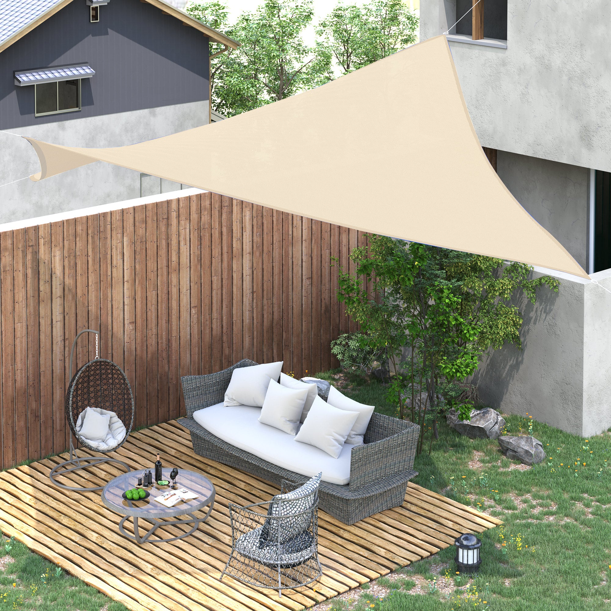 Rectangular Sun Shade Sail 13x20 ft Patio Awning with Anti-UV Stainless Steel Ring and Nylon Ropes for Garden Patio Cream