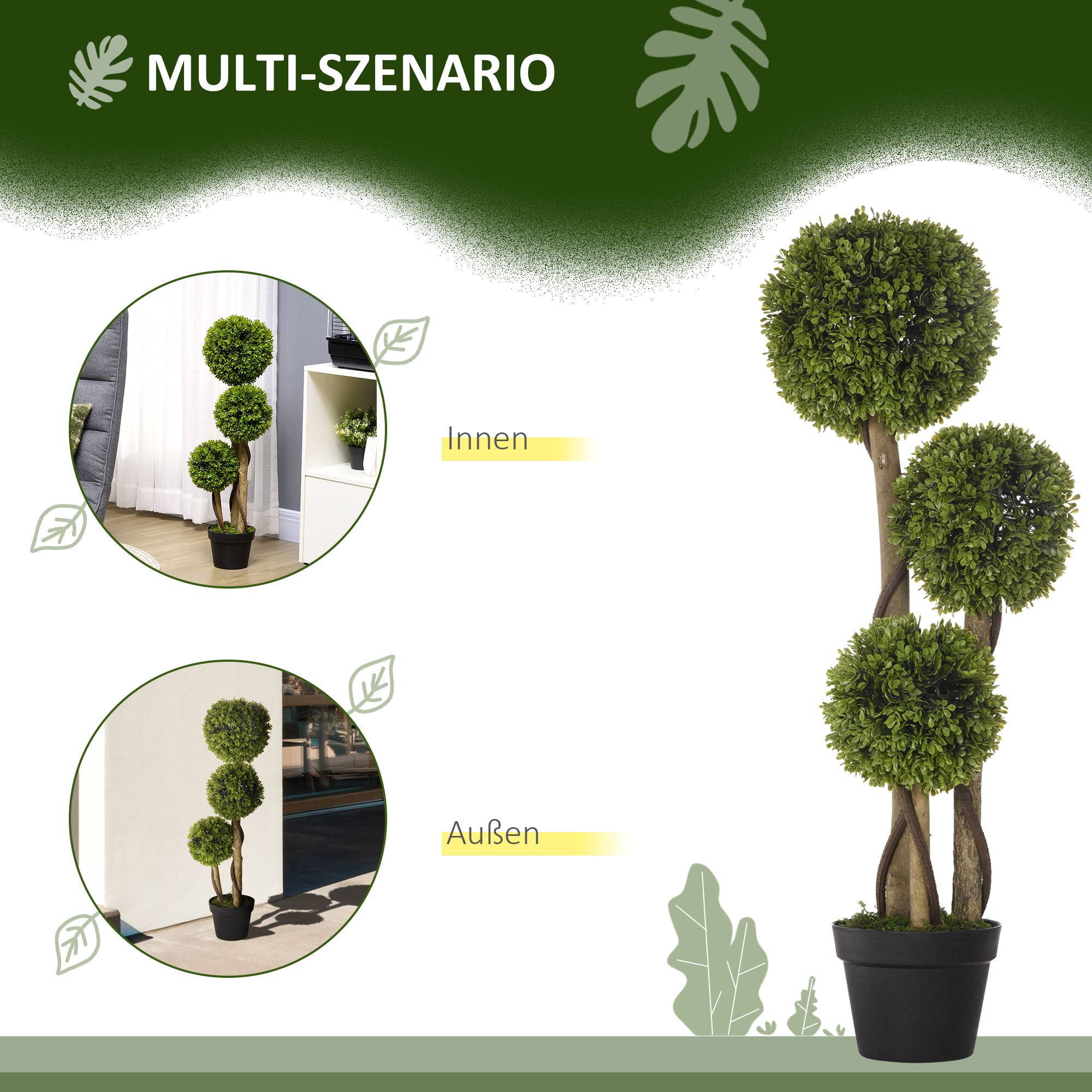 Large Artificial Boxwood 90 cm, UV-Protected Artificial Tree, Artificial Plant, Plastic Artificial Plants in Pot, Fake Plant like real for Living Room Bedroom Office Modern Decoration Gift