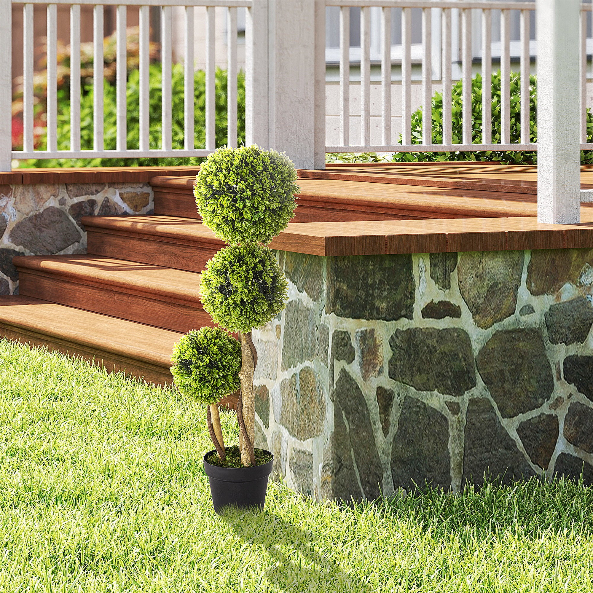 Large Artificial Boxwood 90 cm, UV-Protected Artificial Tree, Artificial Plant, Plastic Artificial Plants in Pot, Fake Plant like real for Living Room Bedroom Office Modern Decoration Gift