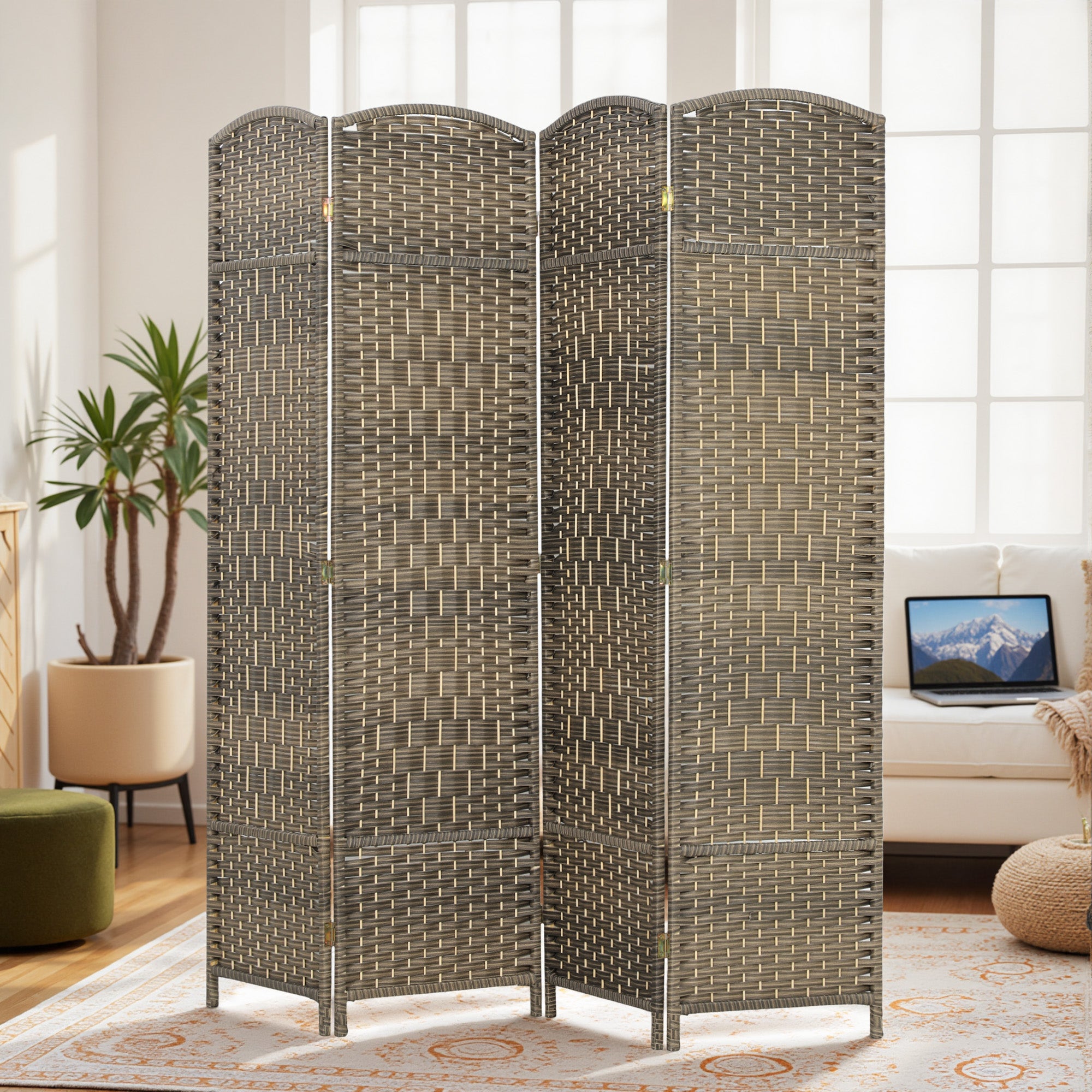 4-Panel Folding Room Divider, 71 x 71 in (180 x 180 cm) – Dark Oak