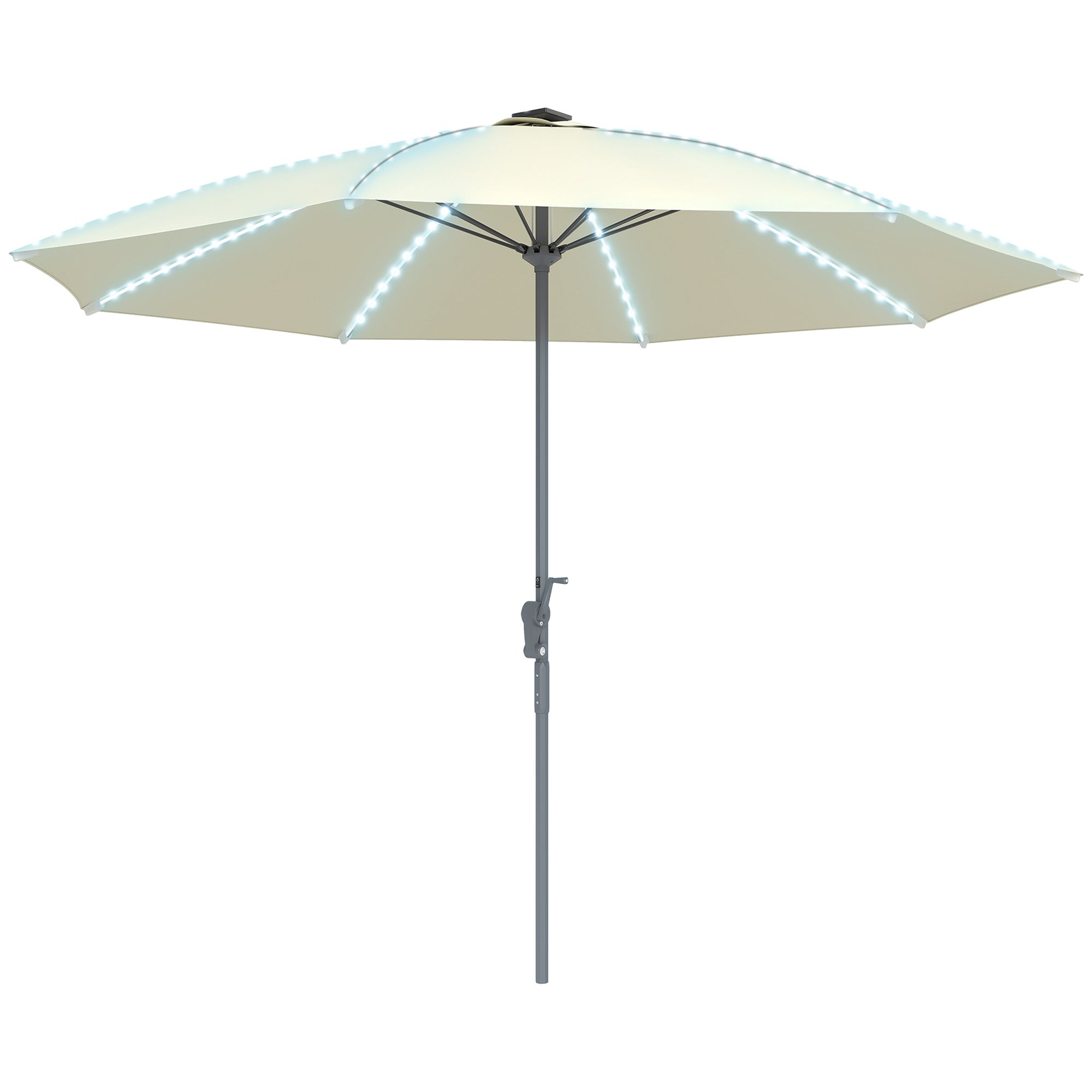 Outdoor Terrace Umbrella with LED Lights Ø300x256 cm Garden Parasol with Crank UV50+ Protection and Aluminum Post Umbrella for Patio Pool Beach Cream