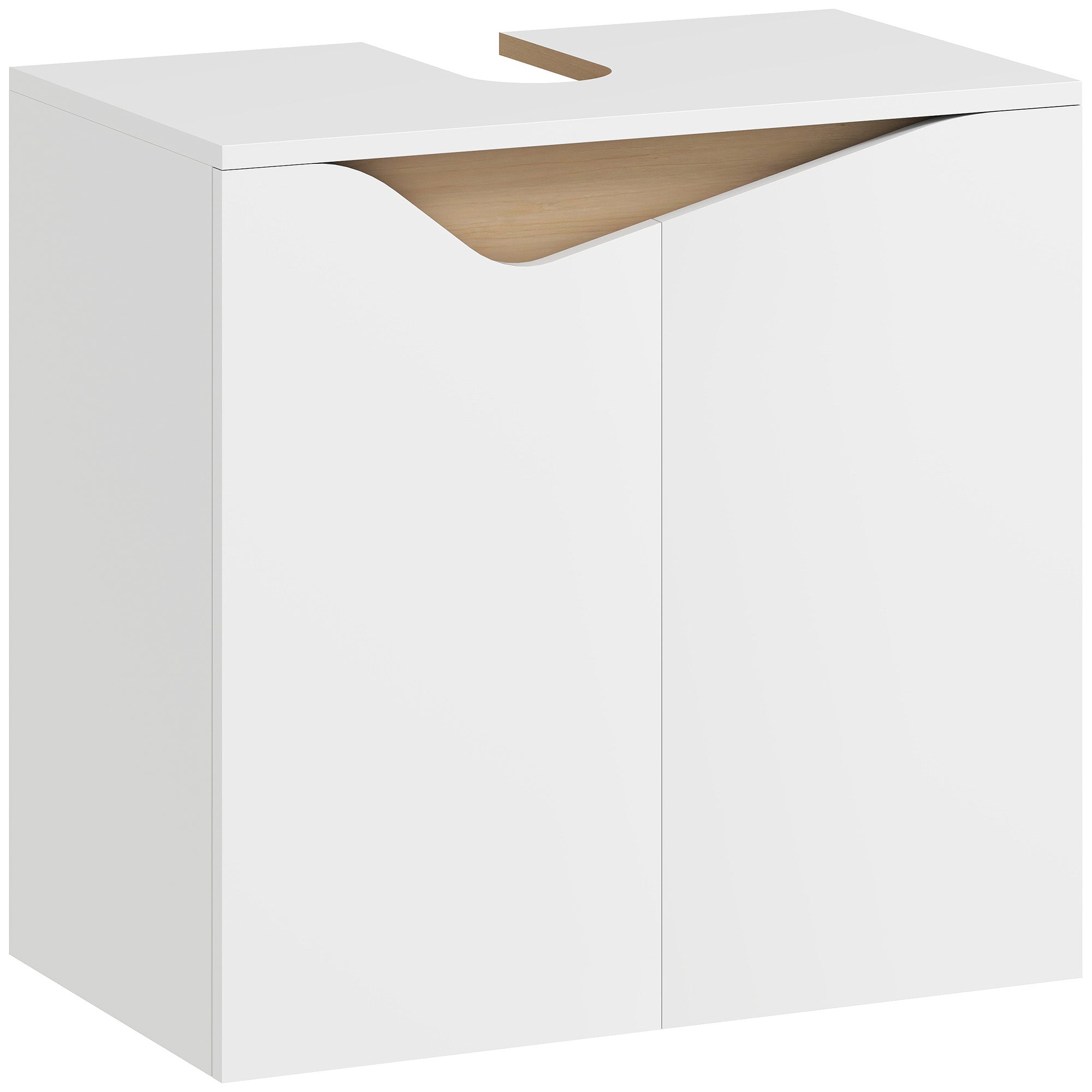 Under-Sink Vanity Cabinet with Soft-Close Doors, White/Natural Wood — 60 x 35 x 57.9 cm (23.6 x 13.8 x 22.8 in)