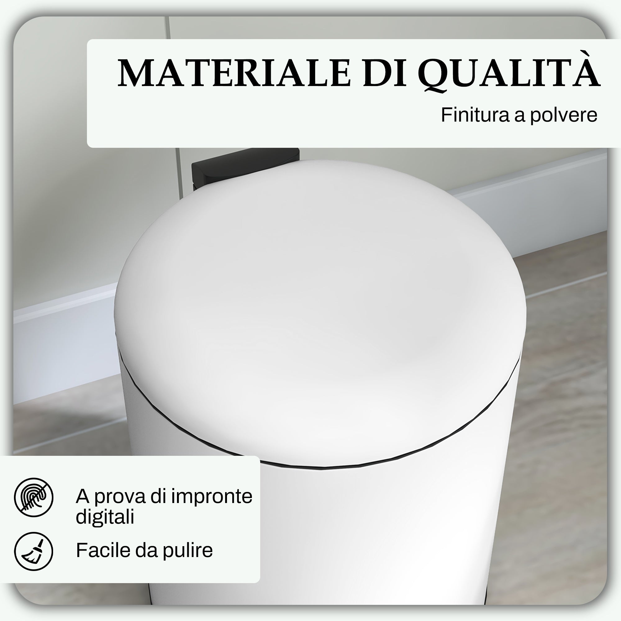5L Pedal Trash Can with Soft Closing Lid, Metal and PP Waste Basket, 26.5x21x28 cm, Cream White