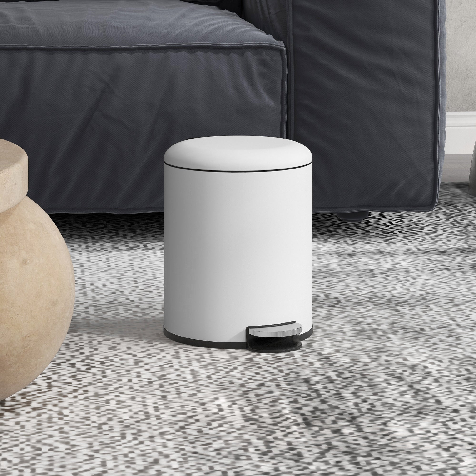 5L Pedal Trash Can with Soft Closing Lid, Metal and PP Waste Basket, 26.5x21x28 cm, Cream White