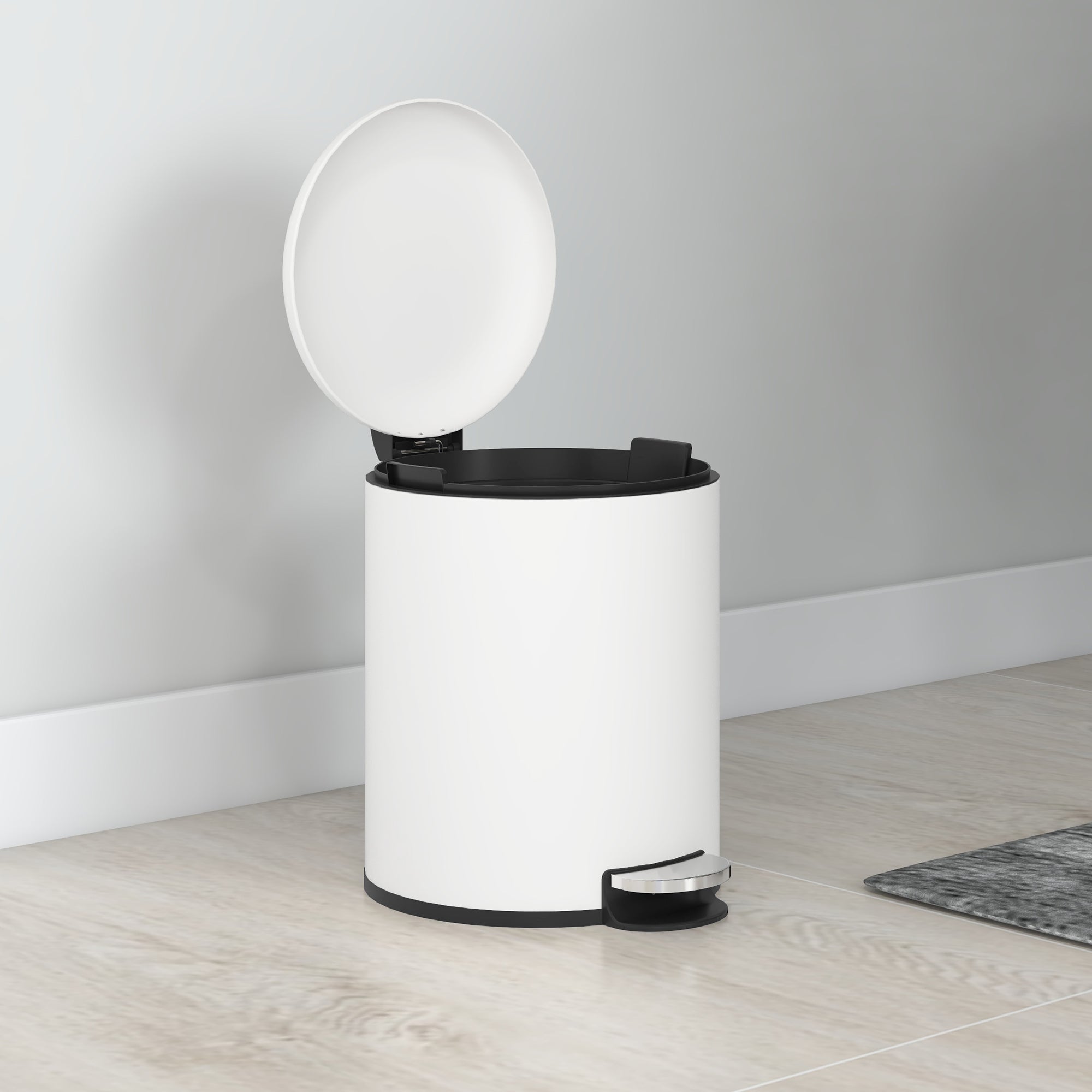 5L Pedal Trash Can with Soft Closing Lid, Metal and PP Waste Basket, 26.5x21x28 cm, Cream White