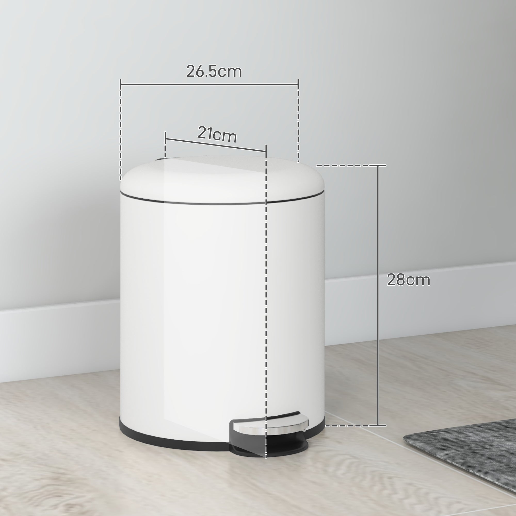 5L Pedal Trash Can with Soft Closing Lid, Metal and PP Waste Basket, 26.5x21x28 cm, Cream White