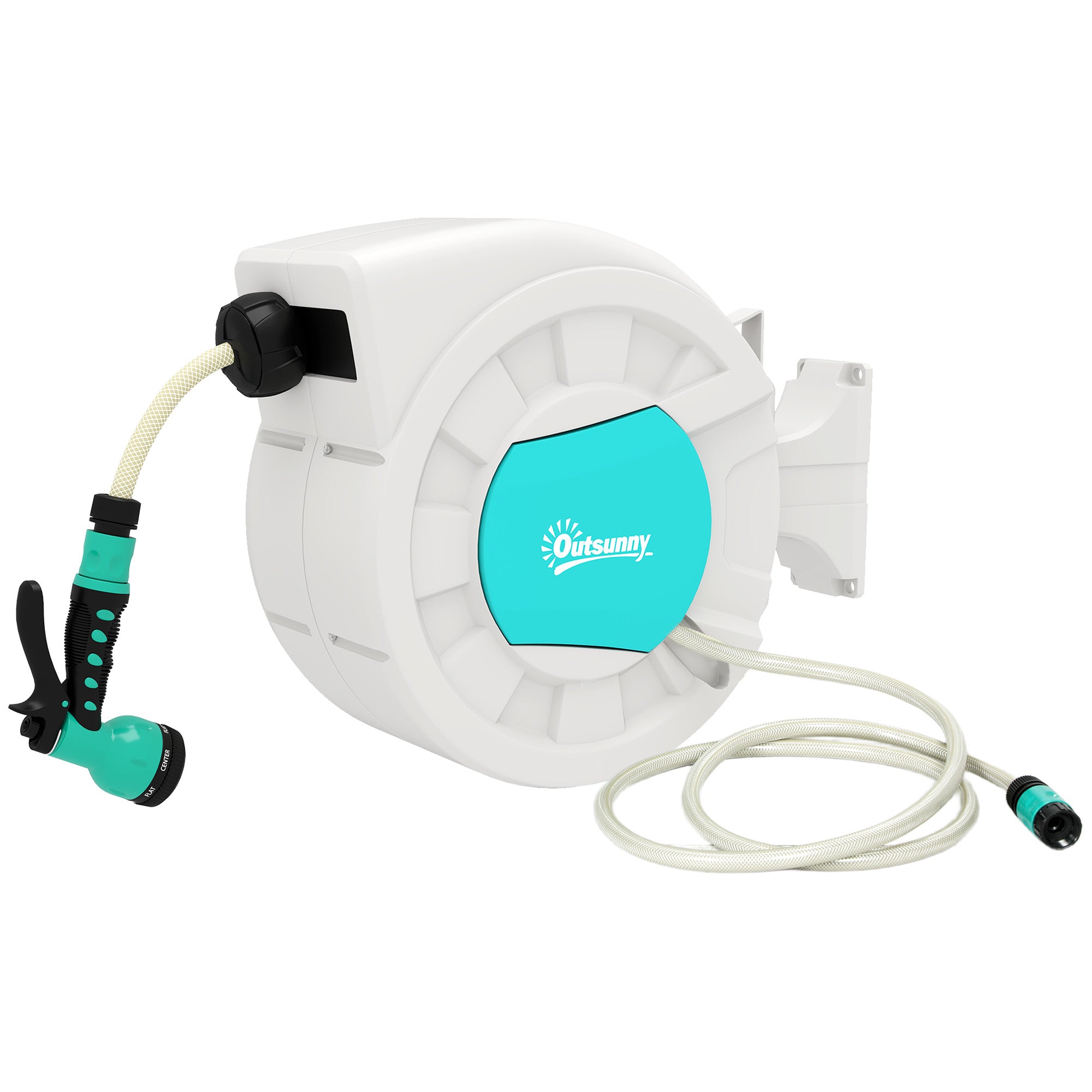 Garden Hose Reel 20+2 m with 7 Function Nozzle Wall-Mounted 180° Swivel Garden Hose Reel with Automatic Retractable Lock Light Gray