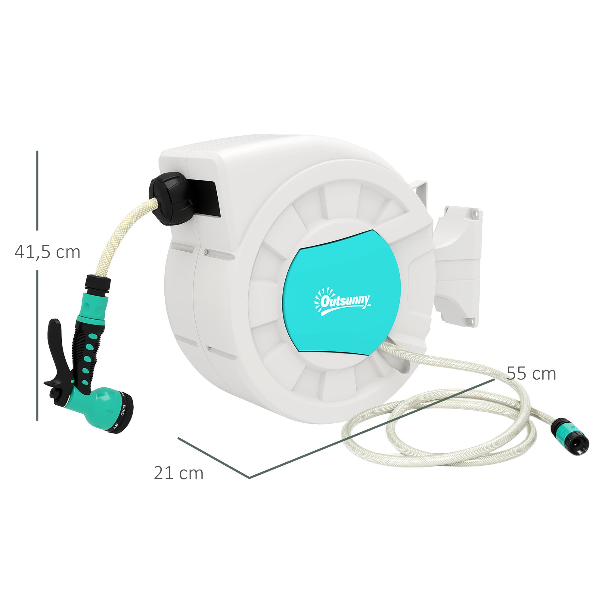 Garden Hose Reel 20+2 m with 7 Function Nozzle Wall-Mounted 180° Swivel Garden Hose Reel with Automatic Retractable Lock Light Gray