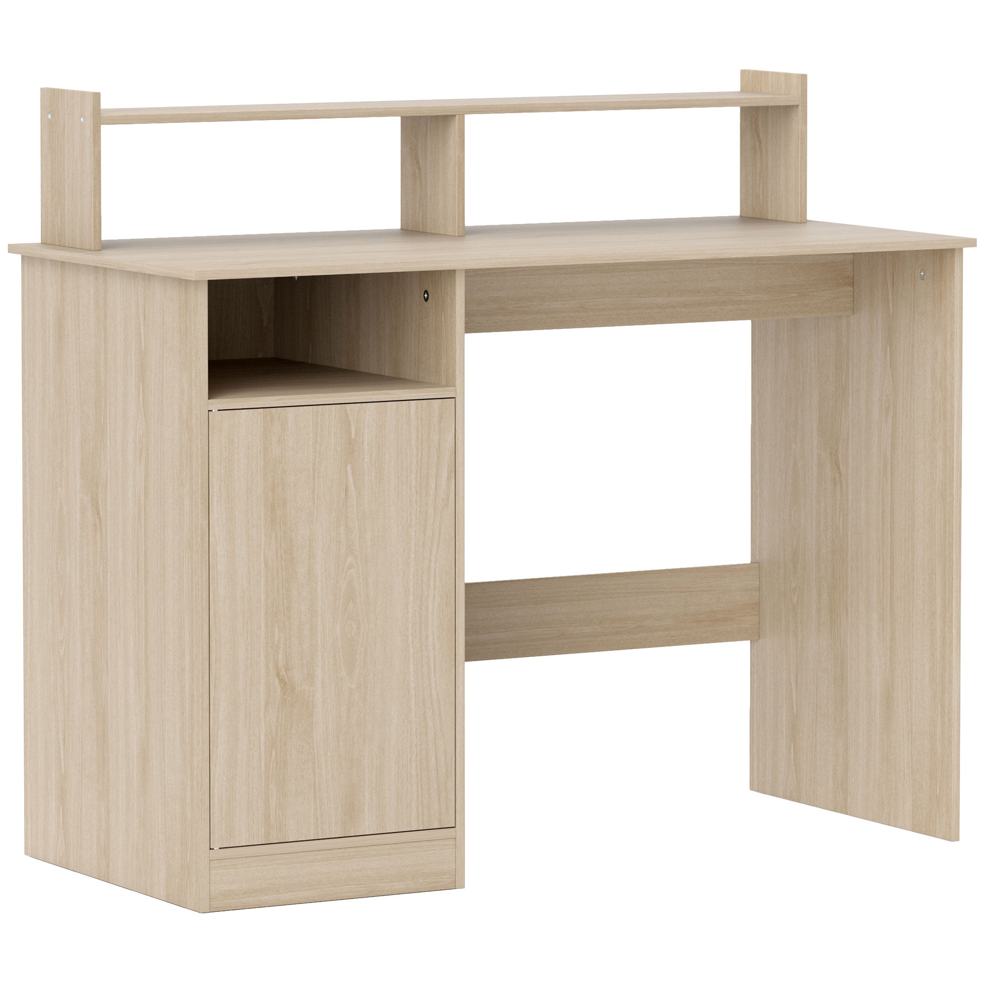 Modern Desk with Shelving Desk with Open Compartments and Monitor Stand Study Desk Home Office 108x50x94 cm Natural