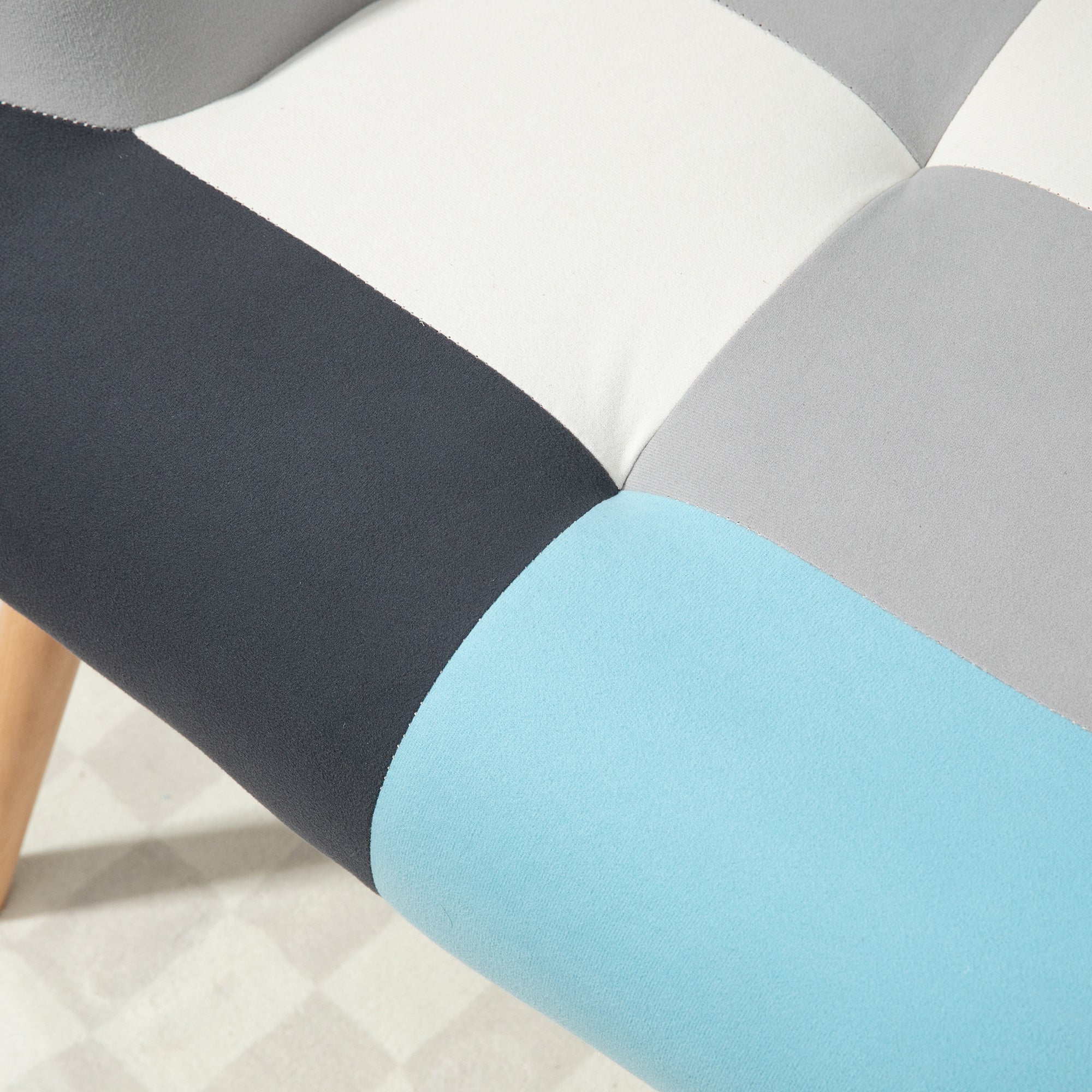 Armchair with Quilted Velvet Cover and Wooden Legs, 66x76x98cm, Multicolor