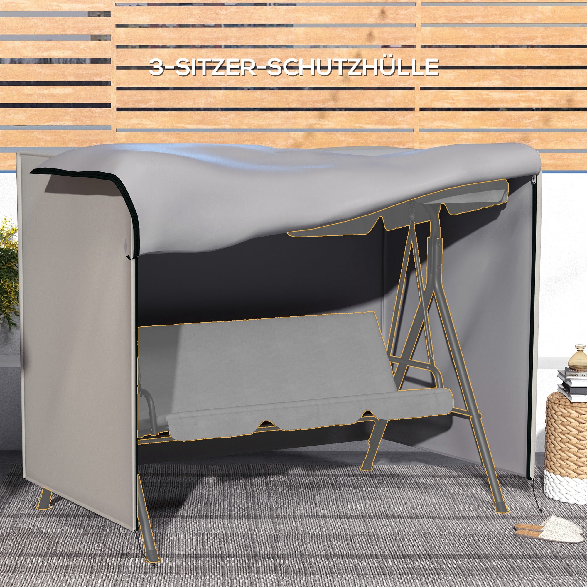 Hollywood Swing Cover 3 Seater, Water-Repellent Winterproof Protective Cover for Garden Swing, UV-Resistant Tarpaulin, Tear-Resistant 600D Oxford Fabric, 205x124x164cm Gray