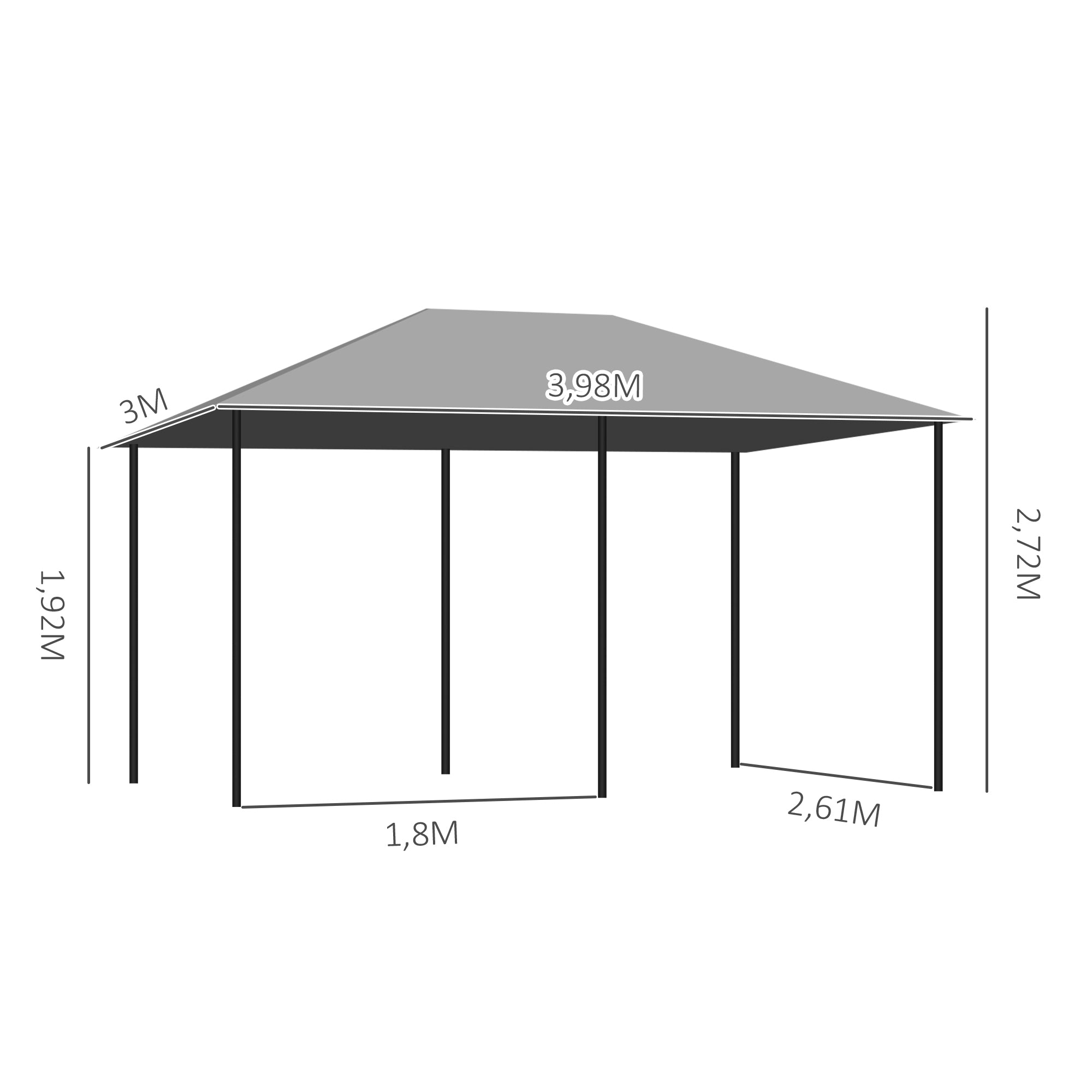 4x3m Garden Gazebo Outdoor Pavilion with 6 Side Walls 8 Drainage Holes and Steel Frame Gazebo for Parties Patio Terrace Gray