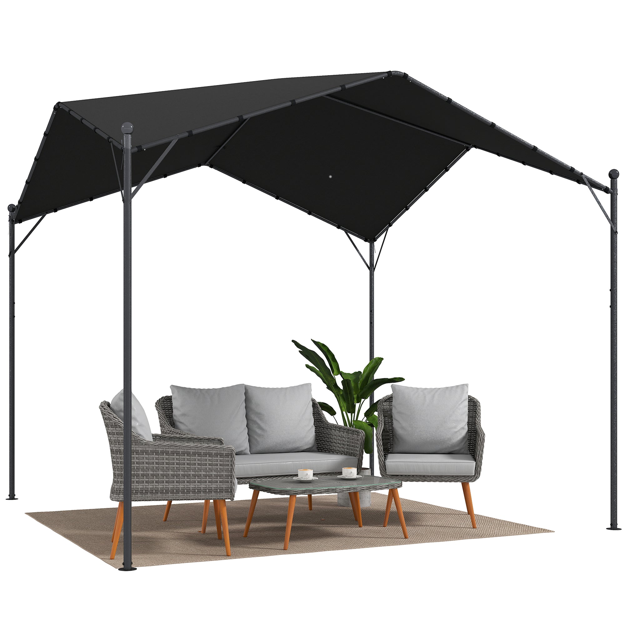 3 x 3 m (10 x 10 ft) Garden Pergola — Sloped Canopy, UPF30+ Polyester Top, Galvanized Metal Frame, Outdoor Pavilion, Patio, Dark Gray