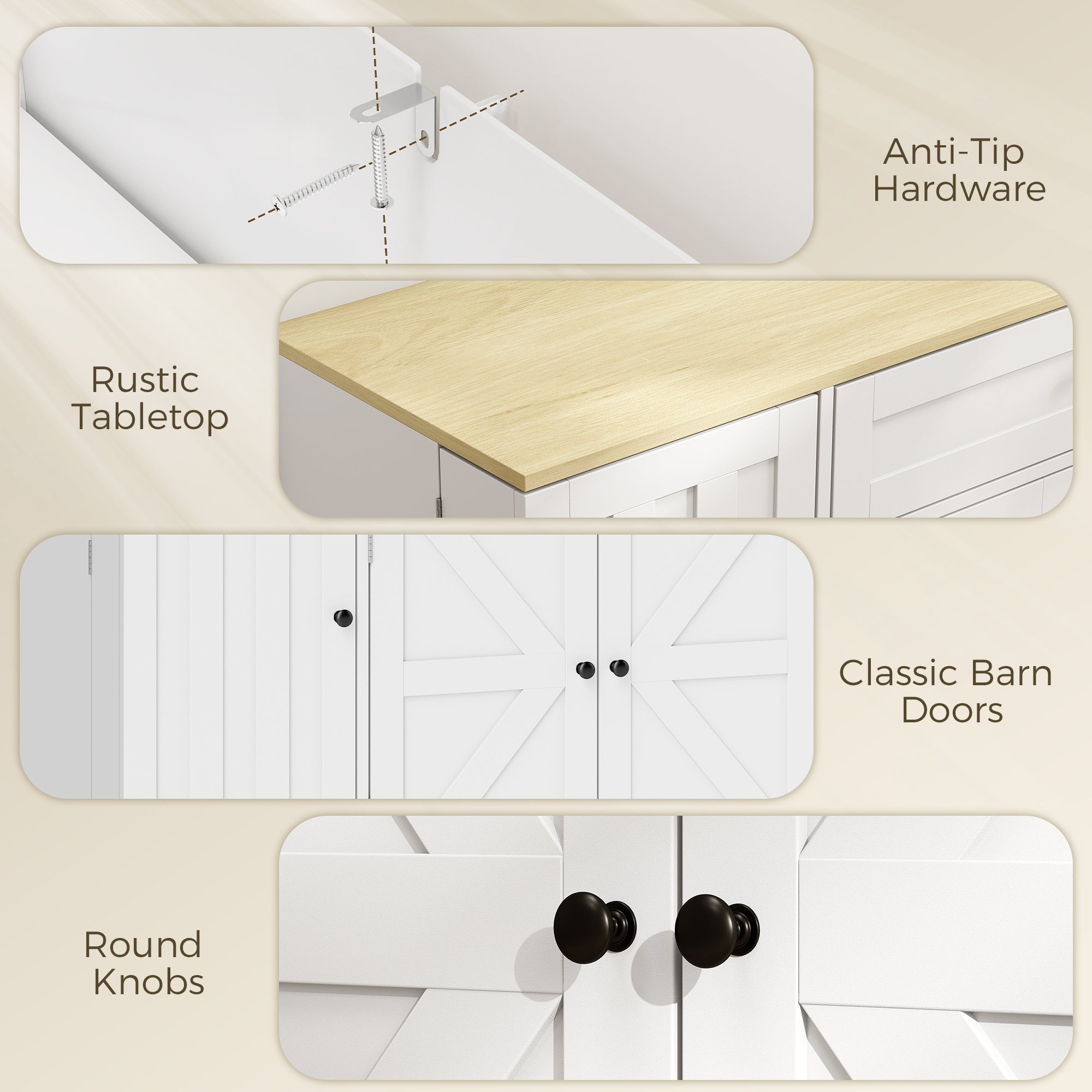 Sideboard Kitchen Cabinet with Drawer, 3 Doors & Adjustable Shelves, Farmhouse Style, 100 x 40 x 81 cm (39.4 x 15.7 x 31.9 in), White