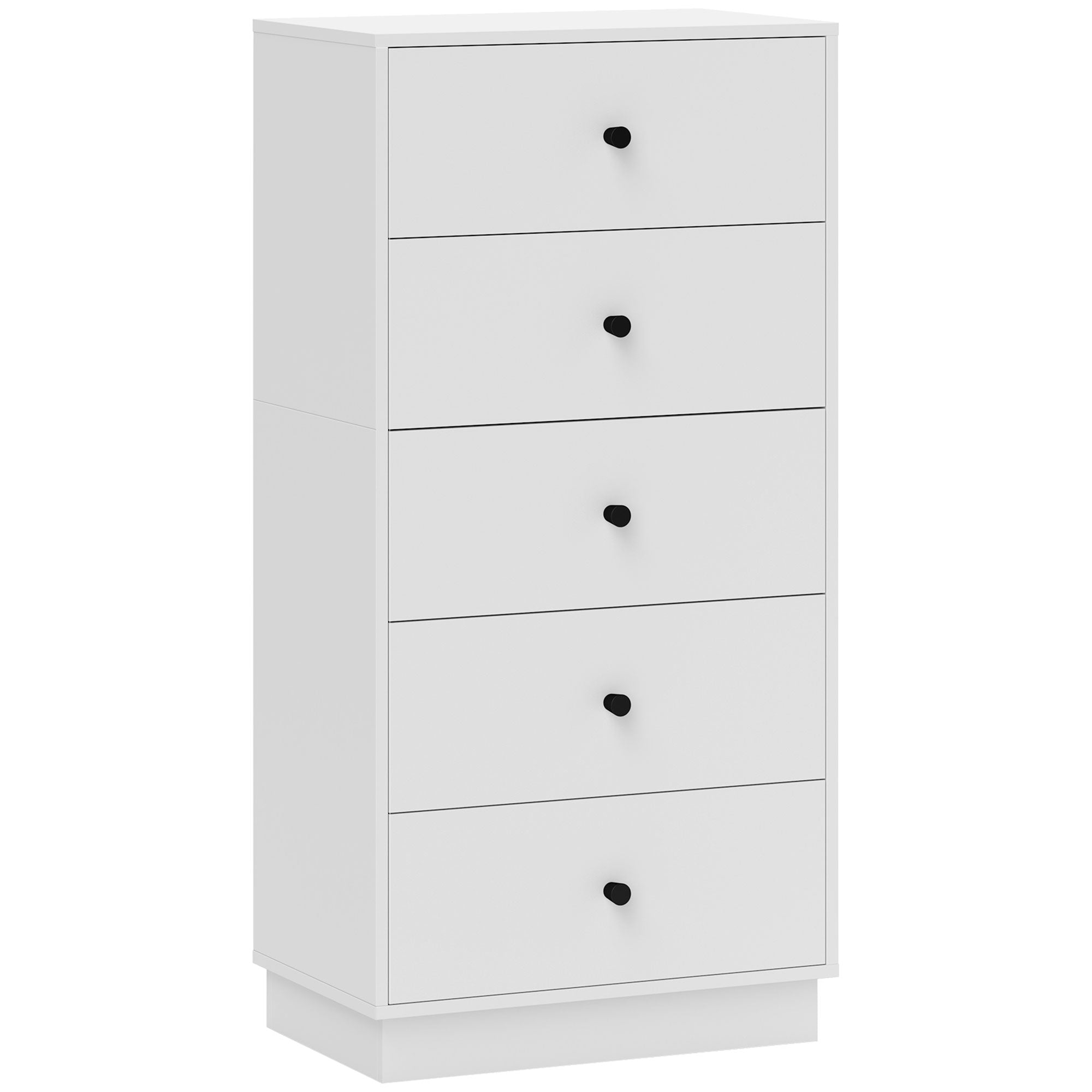 5-Drawer Bedroom Dresser, Modern Dresser with Round Handles, Tall and Slim Chest of Drawers for Entryway, Living Room, Kids' Room, and Hallway in Wood, 47x29x95 cm, White