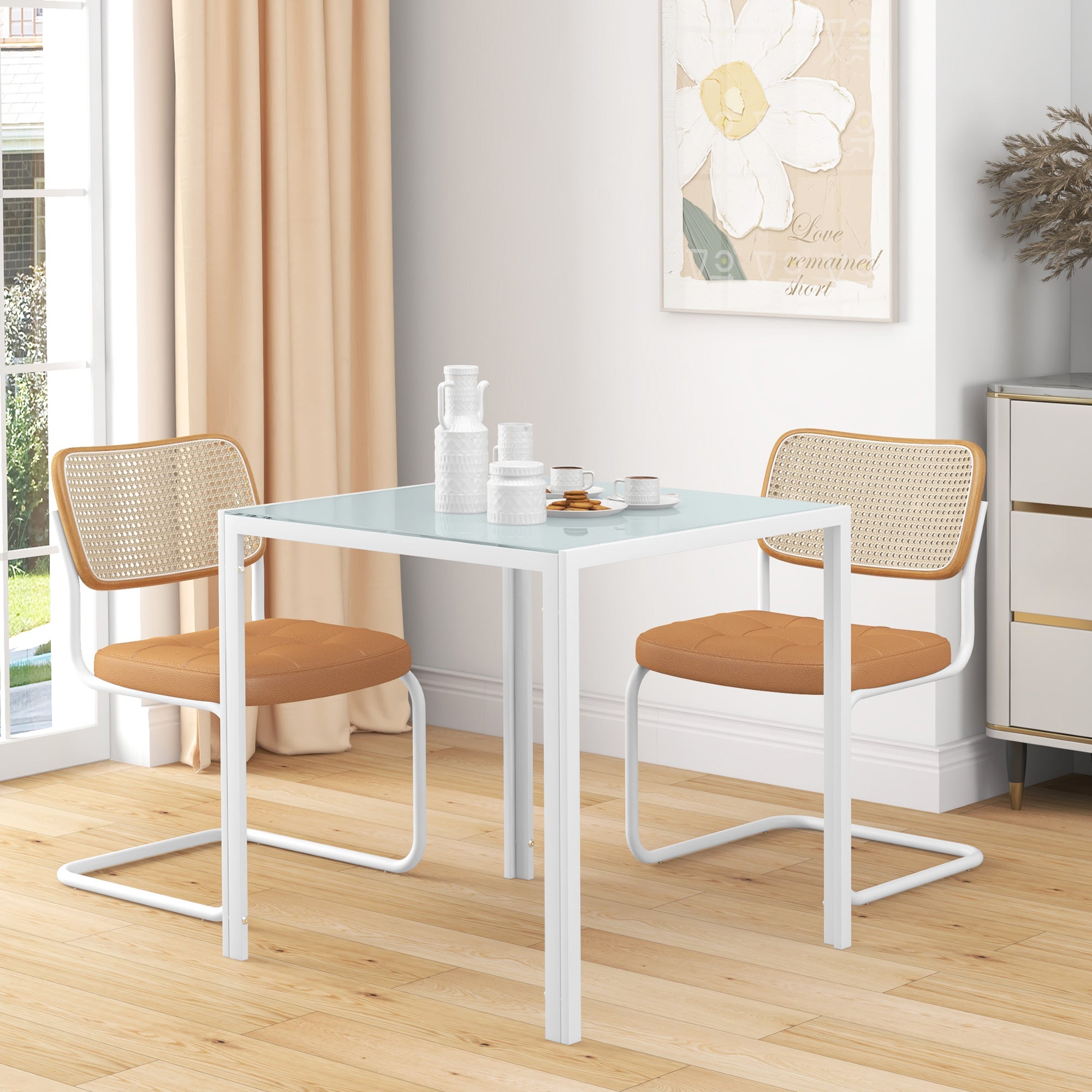 Dining Table 75 x 75 cm, Square Kitchen Table for 4 People, Dining Table Made of Toughened Glass with Metal Legs, Modern Table for Kitchen, Dining Room, and Living Room, White