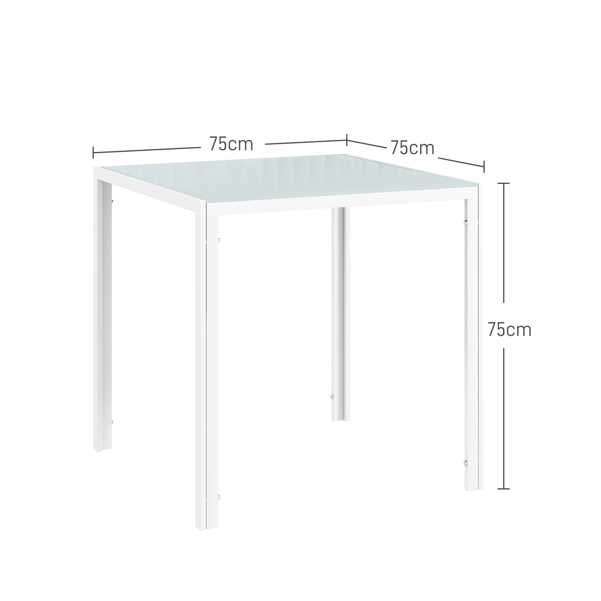 Dining Table 75 x 75 cm, Square Kitchen Table for 4 People, Dining Table Made of Toughened Glass with Metal Legs, Modern Table for Kitchen, Dining Room, and Living Room, White