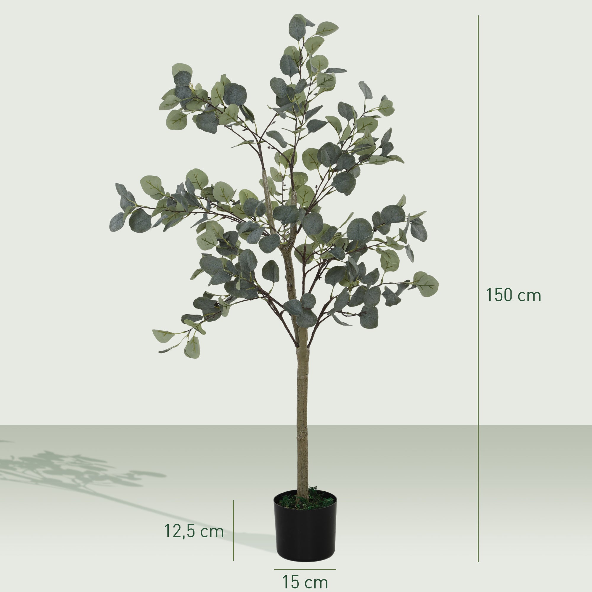 Artificial Eucalyptus Tree Large 150 cm Artificial Plant Artificial Eucalyptus in Pot, Faux Tree Realistic with Artificial Grass, Cement for Living Room, Bedroom, Office, Garden