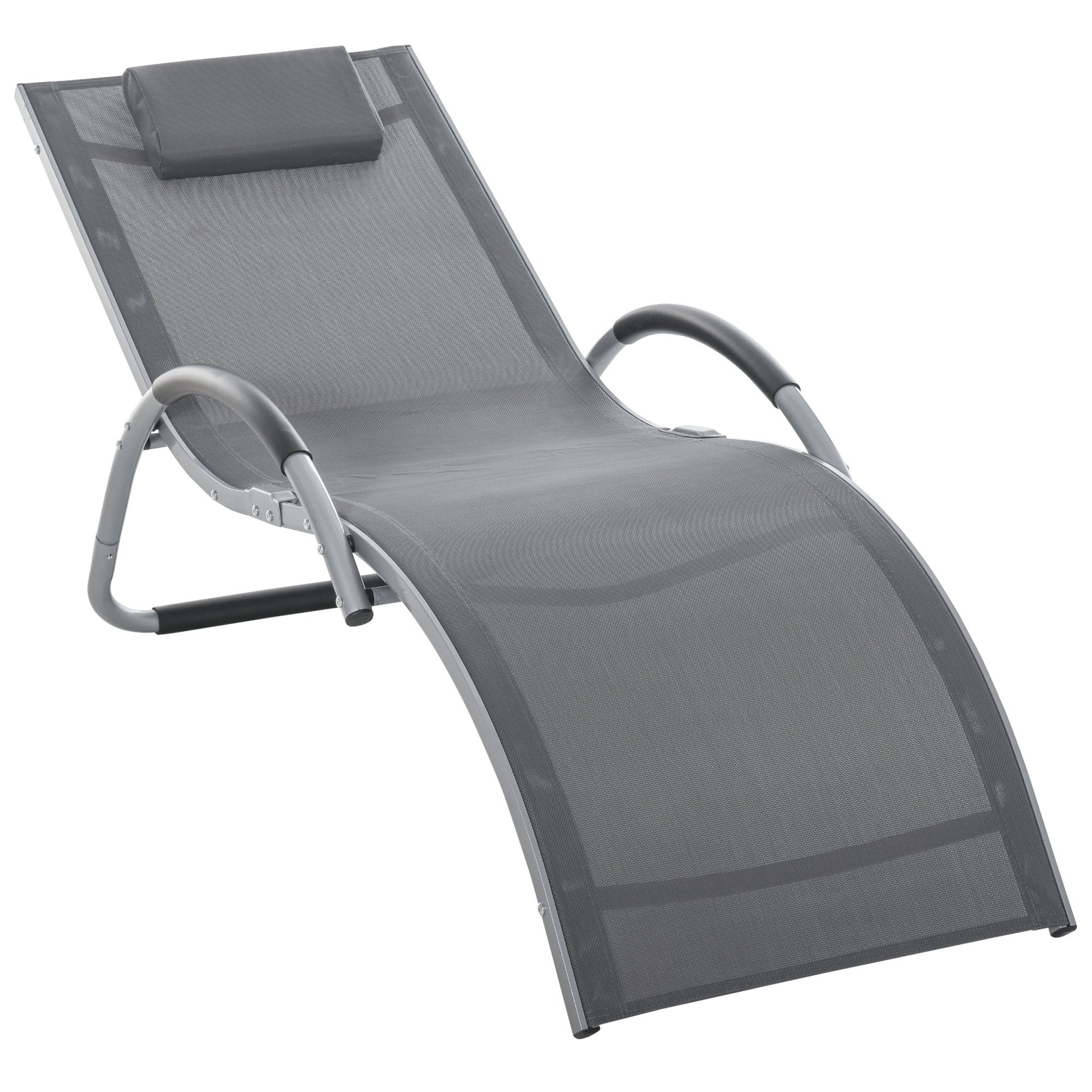 Garden Lounger with Cushion Sun Lounger Relax Lounger Ergonomic Aluminum Texteline Dark Gray 160 x 60 x 65 cm