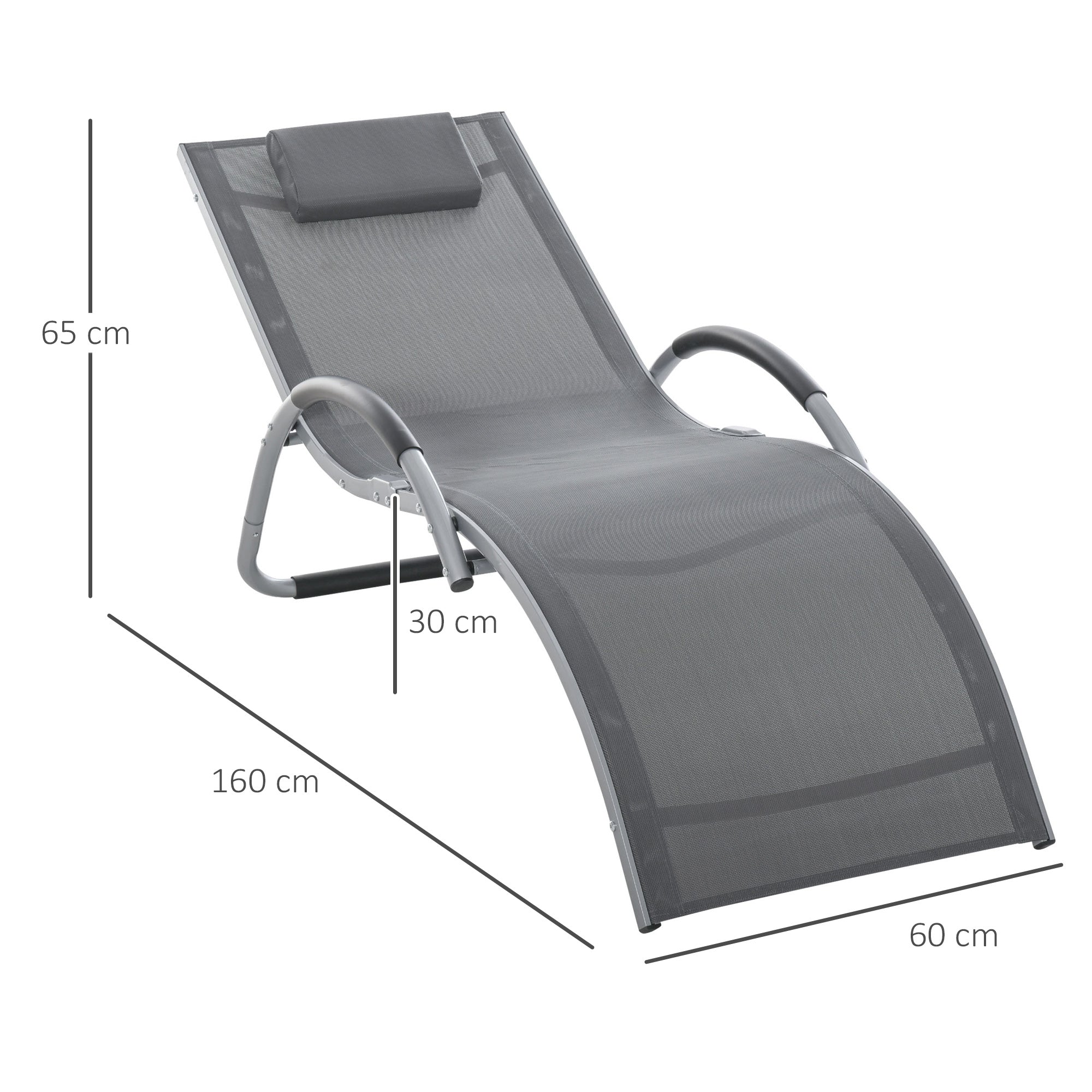 Garden Lounger with Cushion Sun Lounger Relax Lounger Ergonomic Aluminum Texteline Dark Gray 160 x 60 x 65 cm