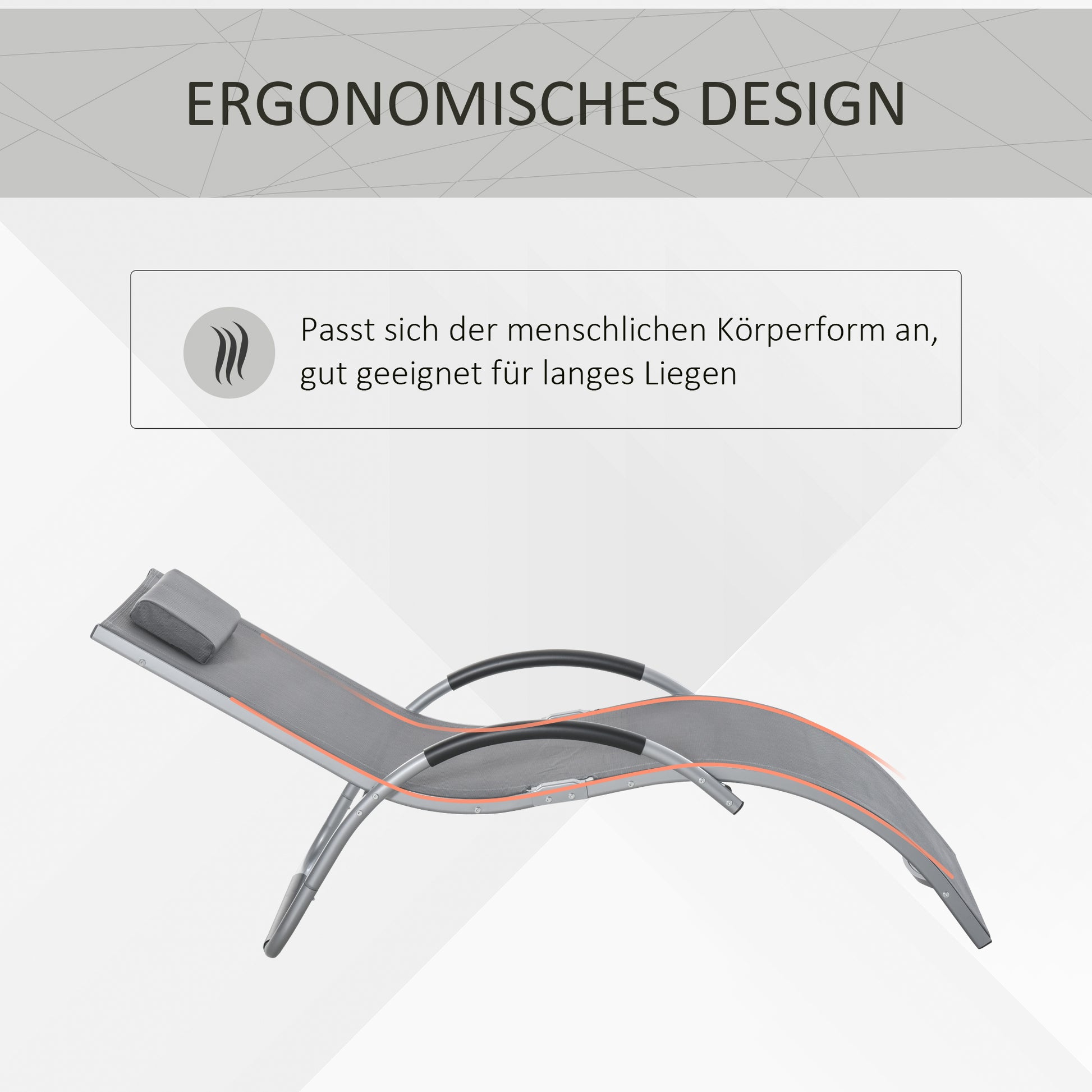 Garden Lounger with Cushion Sun Lounger Relax Lounger Ergonomic Aluminum Texteline Dark Gray 160 x 60 x 65 cm