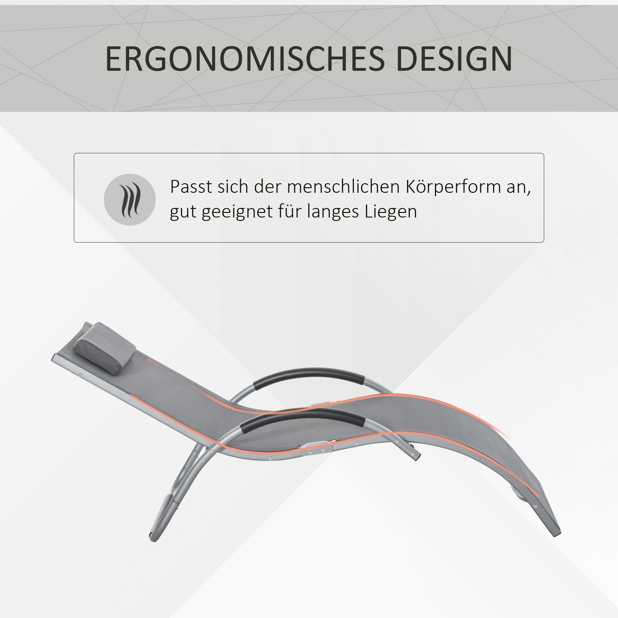 Garden Lounger with Cushion Sun Lounger Relax Lounger Ergonomic Aluminum Texteline Dark Gray 160 x 60 x 65 cm