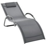 Garden Lounger with Cushion Sun Lounger Relax Lounger Ergonomic Aluminum Texteline Dark Gray 160 x 60 x 65 cm