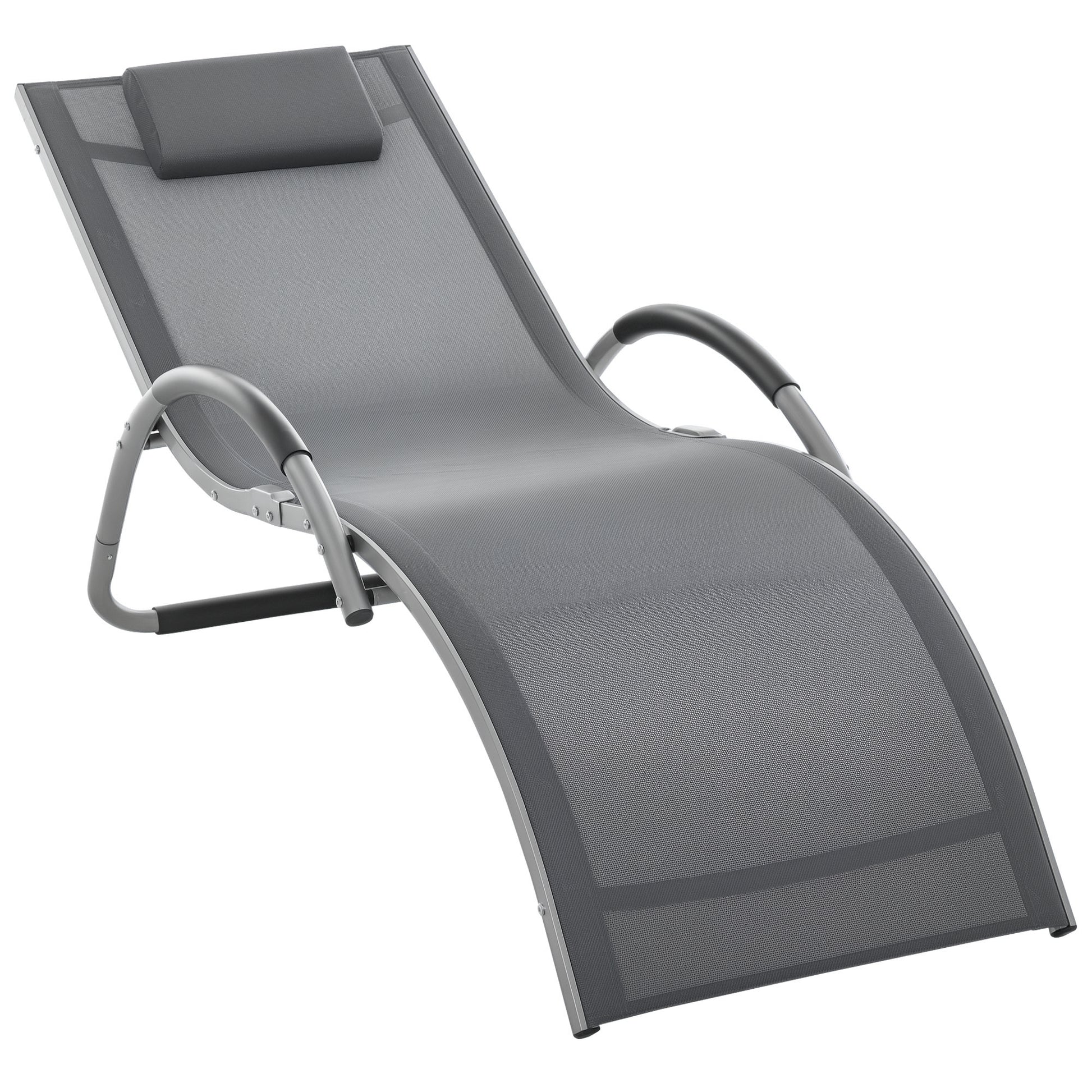 Garden Lounger with Cushion Sun Lounger Relax Lounger Ergonomic Aluminum Texteline Dark Gray 160 x 60 x 65 cm