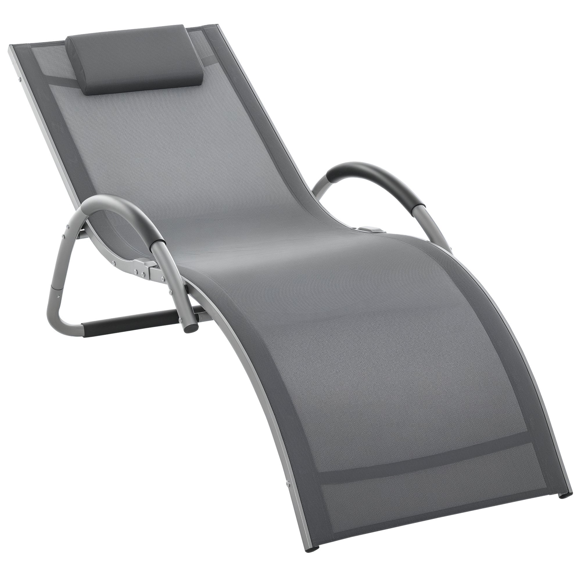 Garden Lounger with Cushion Sun Lounger Relax Lounger Ergonomic Aluminum Texteline Dark Gray 160 x 60 x 65 cm