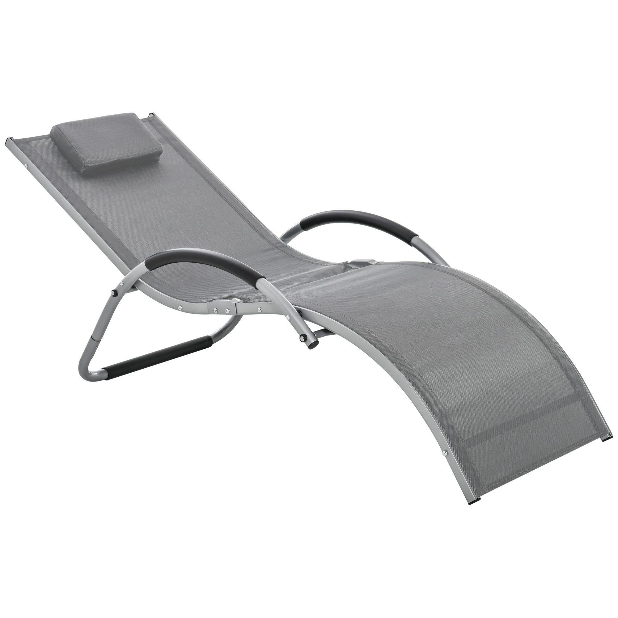 Garden Lounger with Cushion Sun Lounger Relax Lounger Ergonomic Aluminum Texteline Dark Gray 160 x 60 x 65 cm