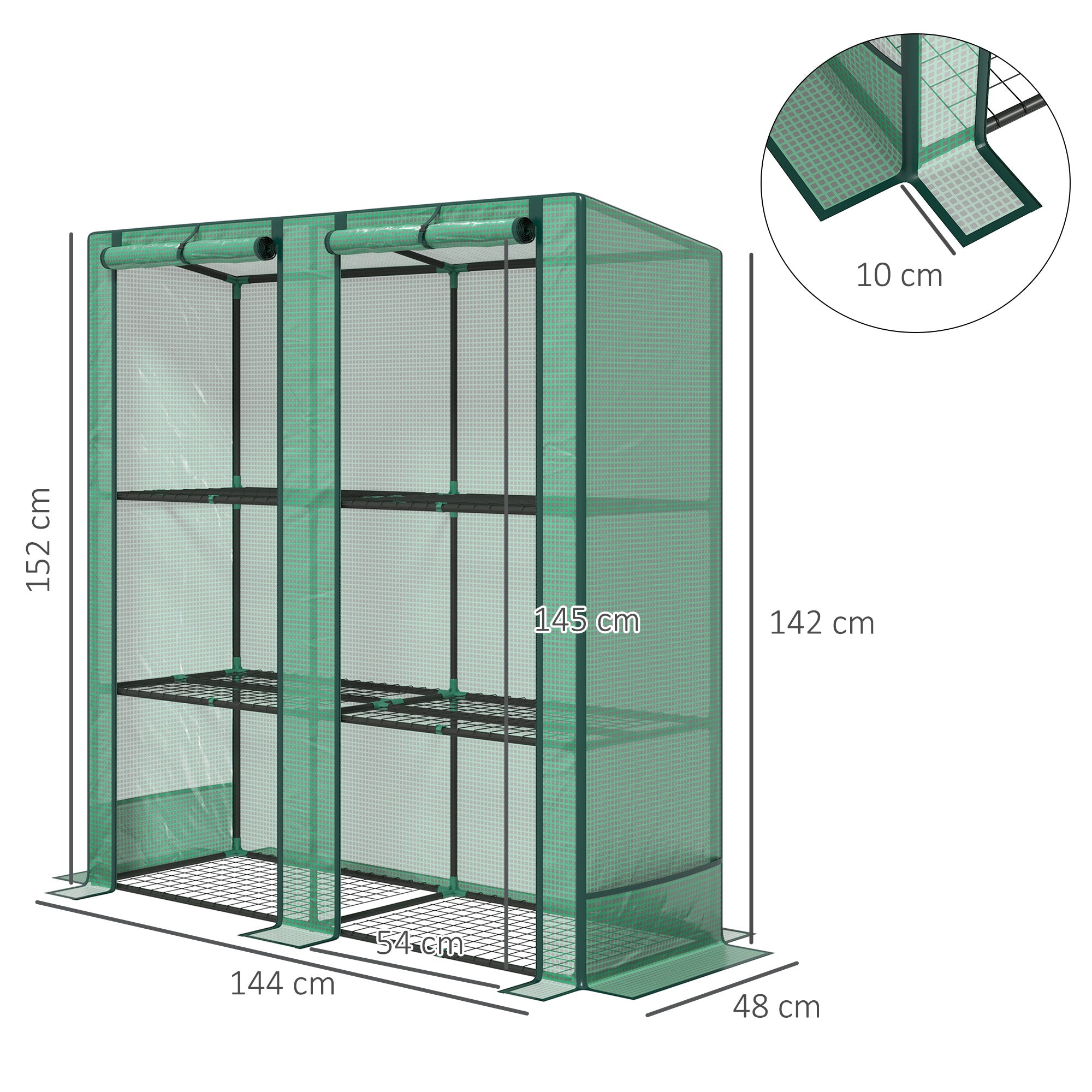 Greenhouse with Pent Roof Double Door, Shelves, Winterproof Foil Greenhouse Made of Steel, Greenhouse for Balcony, Garden, Tomato House 144 x 48 x 152 cm, Tomato Greenhouse for Tomatoes, Vegetables, Green