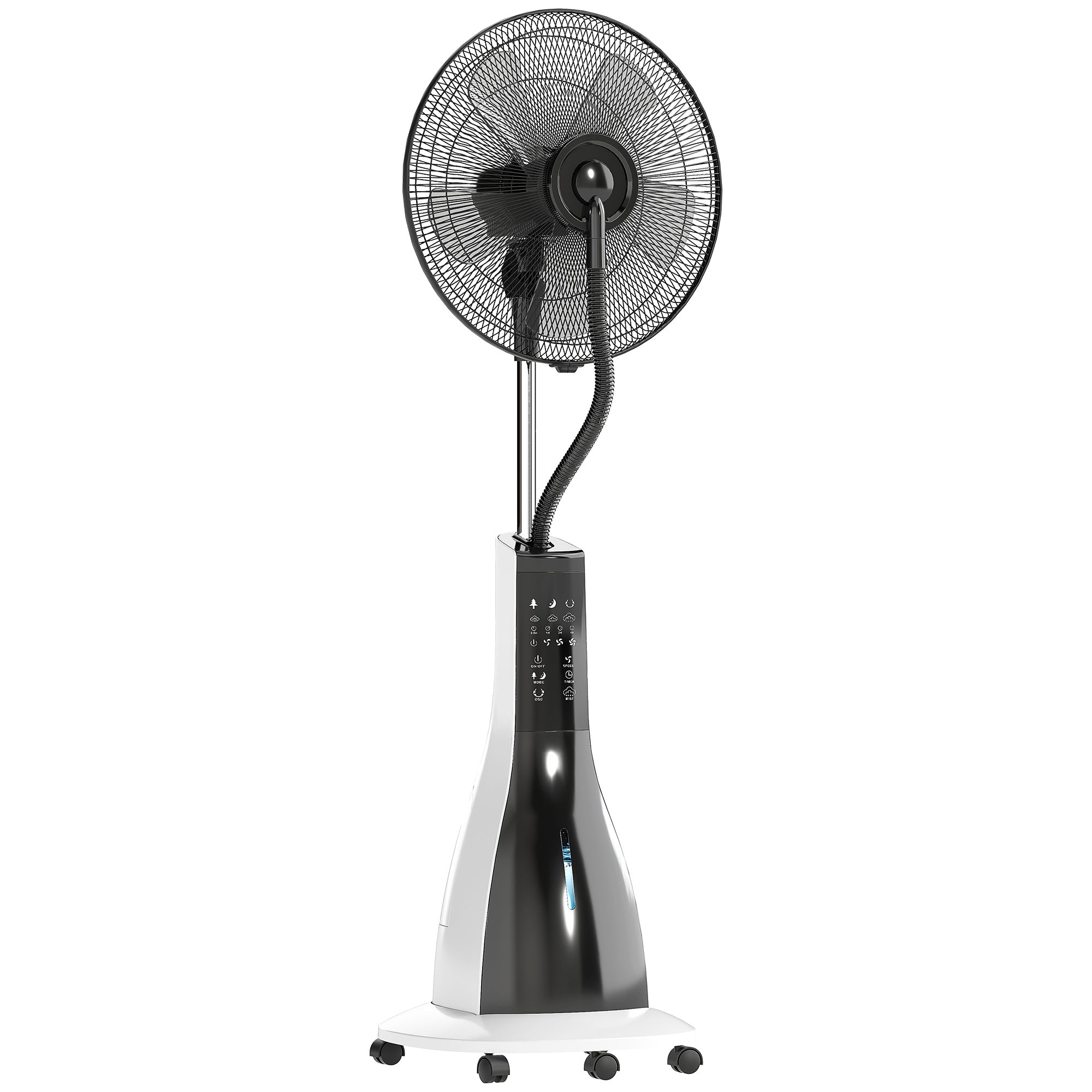 Water-Cooled Fan with Mist Function, Stand Fan with Remote Control, Timer Function, Oscillating, 3 Speeds, 3L Water Tank, 90W Water Fan with Wheels, 125cm