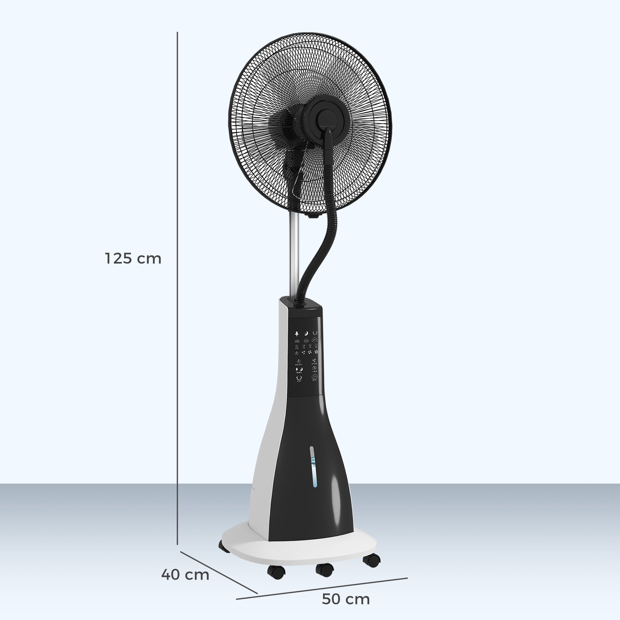 Water-Cooled Fan with Mist Function, Stand Fan with Remote Control, Timer Function, Oscillating, 3 Speeds, 3L Water Tank, 90W Water Fan with Wheels, 125cm