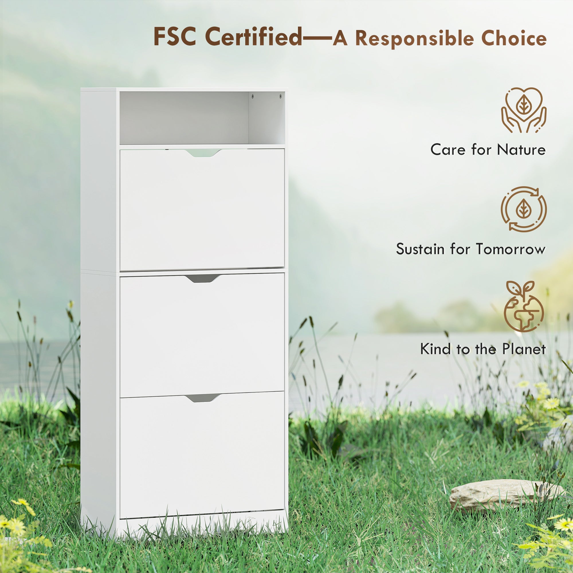 Shoe Cabinet for 12–18 Pairs, Slim Shoe Storage with 3 Tilt-Out Drawers, Open Compartment & Adjustable Shelves, for Hallway & Entry, 60 x 26 x 140 cm (23.6 x 10.2 x 55.1 in), White