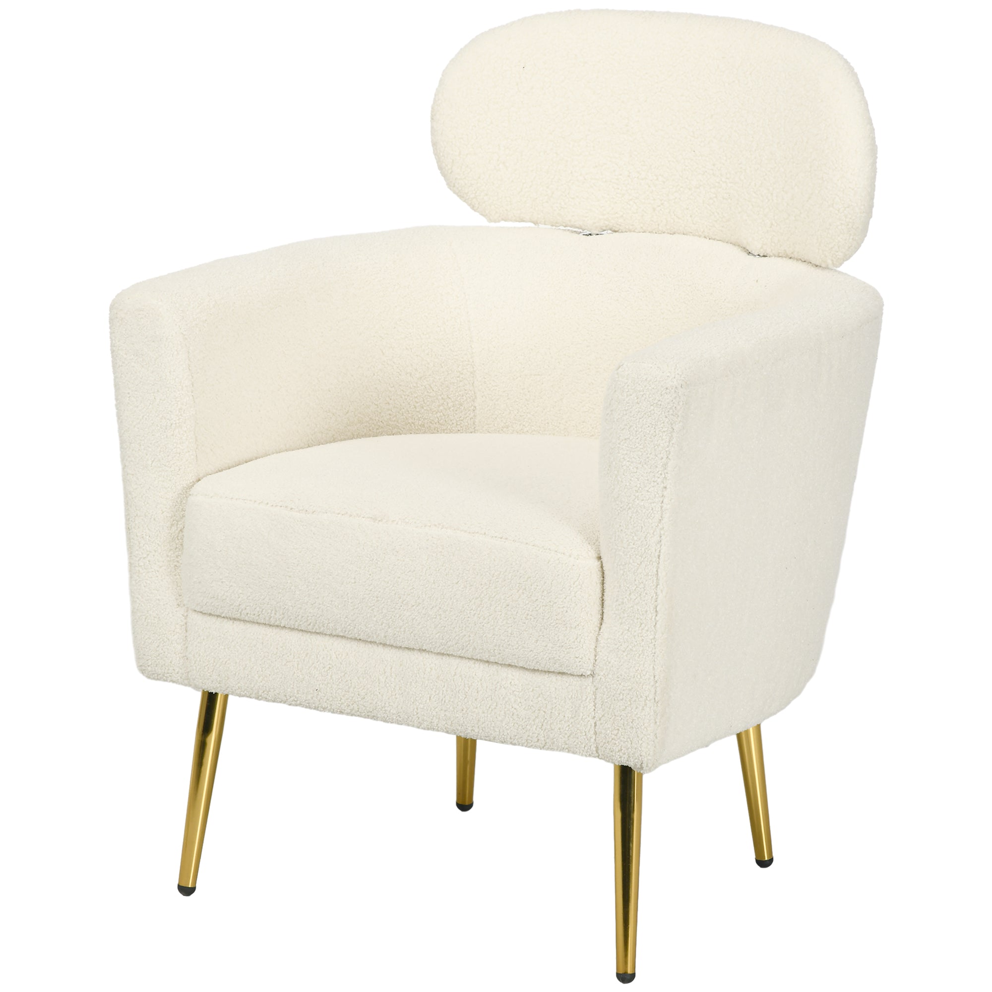 Living Room Armchair Single Seat Leisure Chair Upholstered in Fleece with Headrest and Metal Legs for Bedroom Office Room Load 125 kg Cream