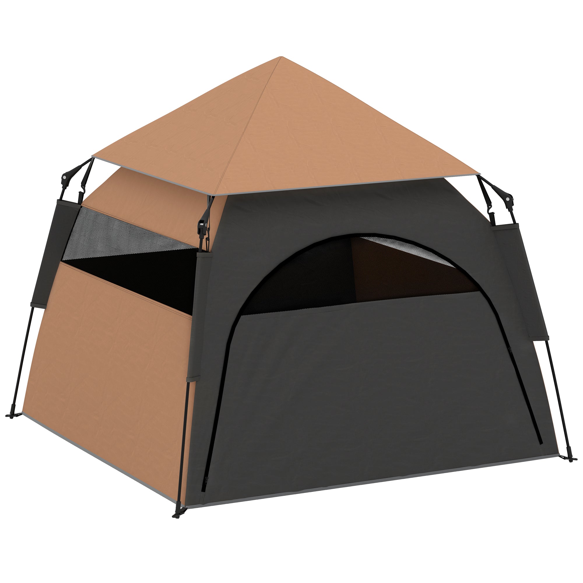 Pet Tent, Dog Tent, Cat House Outdoor, Dog House with Mesh Window, Dog Tipi Tent with Carrying Bag, Sunshade for Backyard, Living Room, Dark Brown